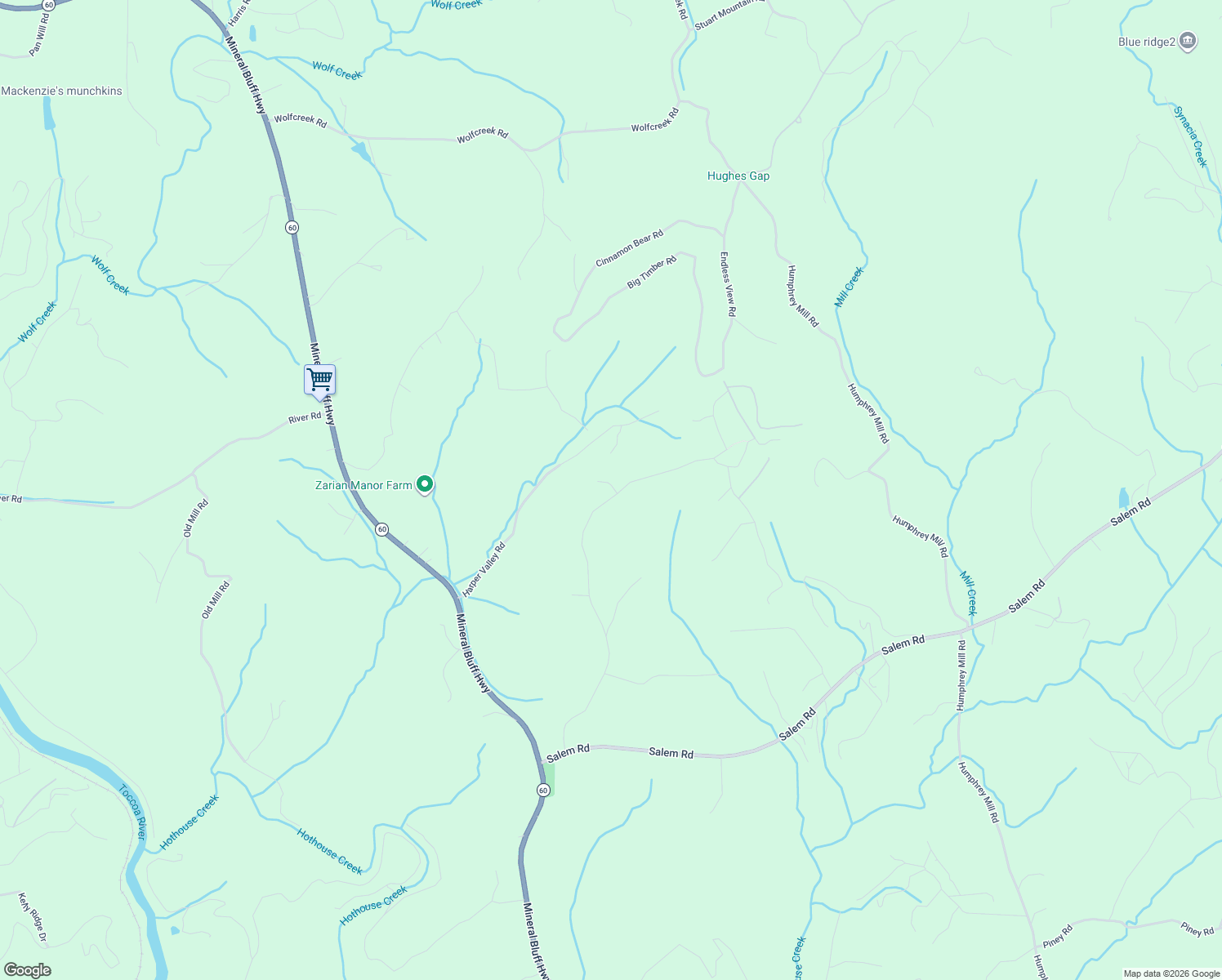 map of restaurants, bars, coffee shops, grocery stores, and more near 469 Mull Drive in Mineral Bluff