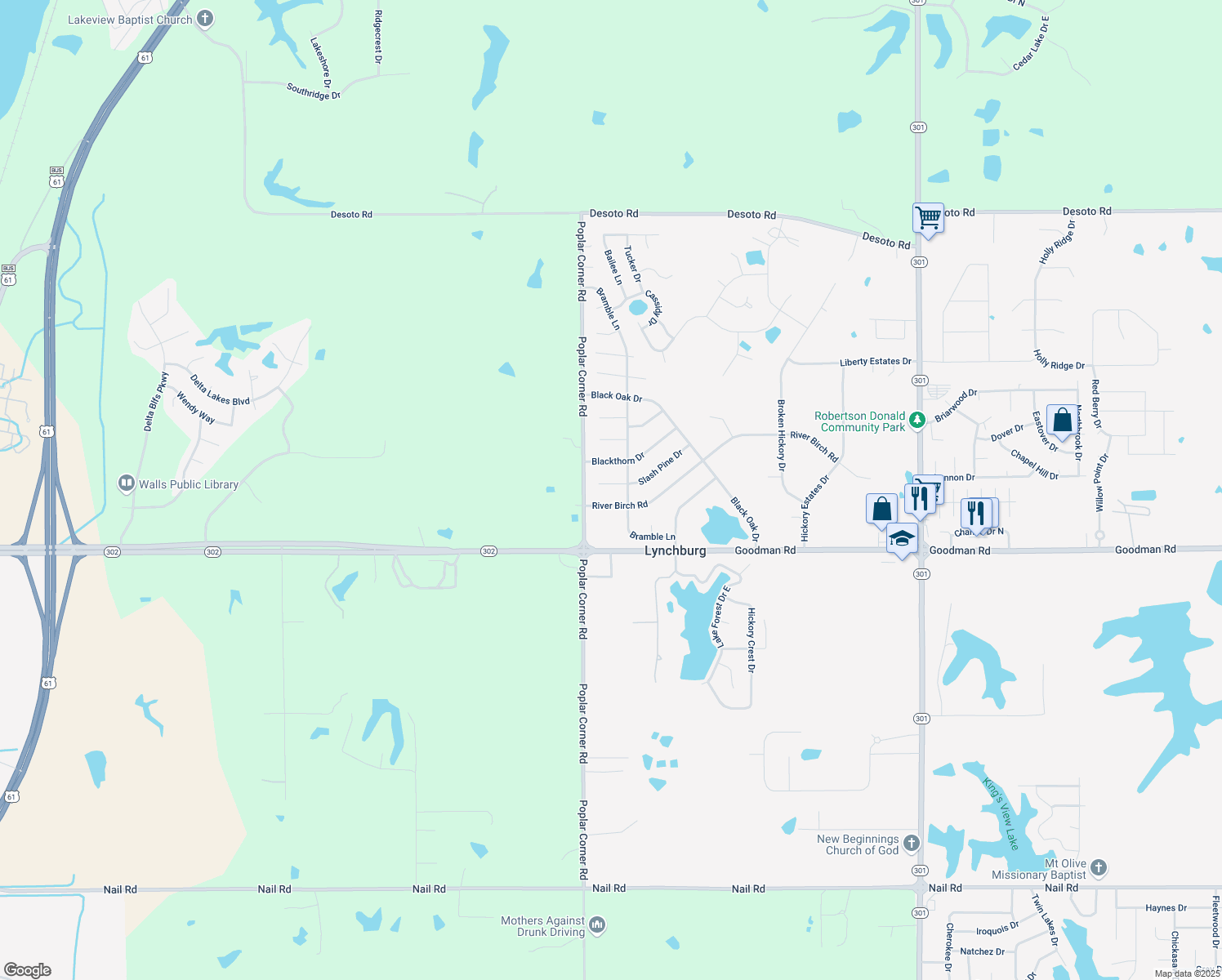 map of restaurants, bars, coffee shops, grocery stores, and more near 6915 Slash Pine Drive in Walls