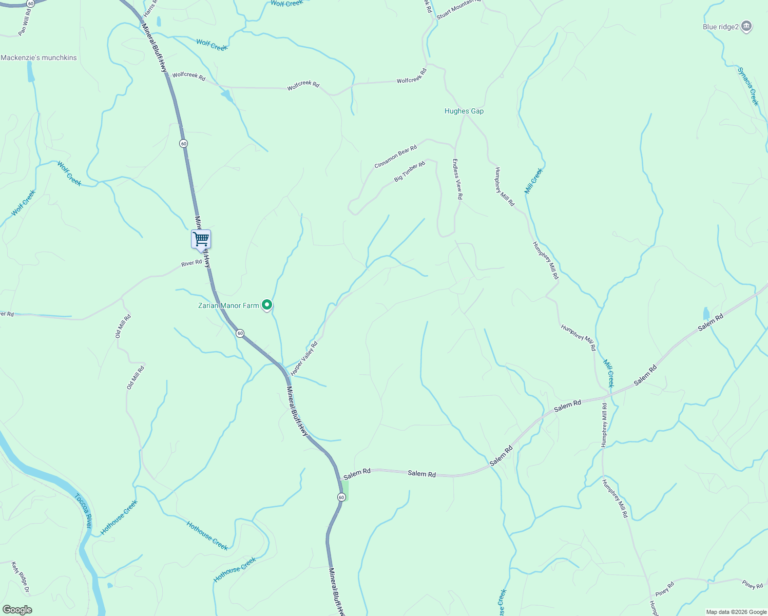map of restaurants, bars, coffee shops, grocery stores, and more near 469 Mull Drive in Mineral Bluff