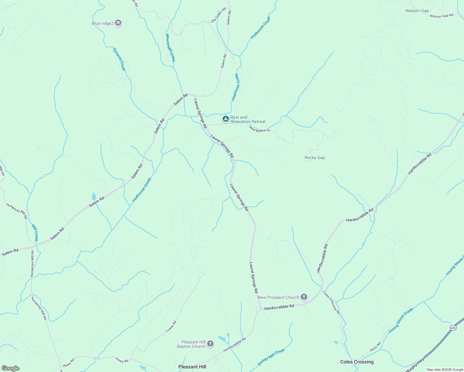 map of restaurants, bars, coffee shops, grocery stores, and more near 184 Laurel Springs Road in Mineral Bluff