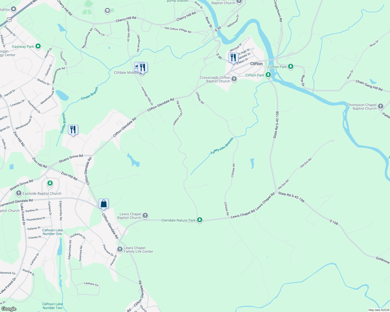 map of restaurants, bars, coffee shops, grocery stores, and more near 455 Hopper Fish Camp Road in Spartanburg