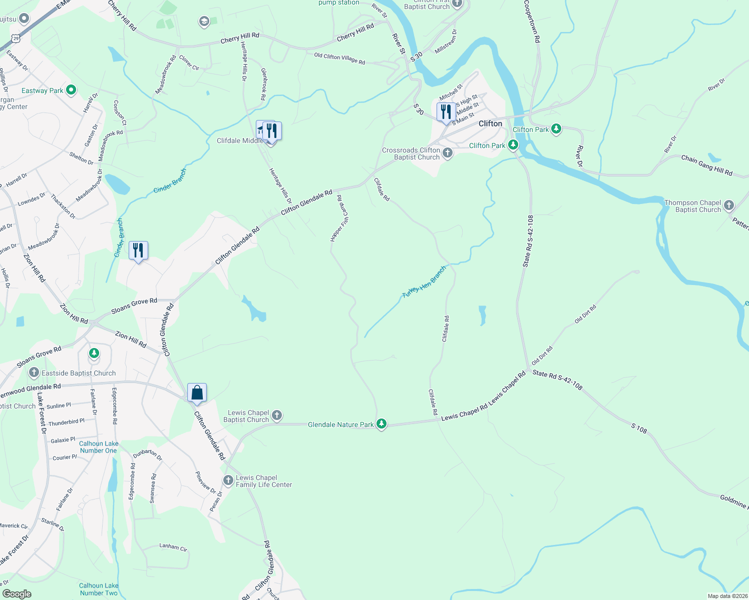 map of restaurants, bars, coffee shops, grocery stores, and more near 455 Hopper Fish Camp Road in Spartanburg