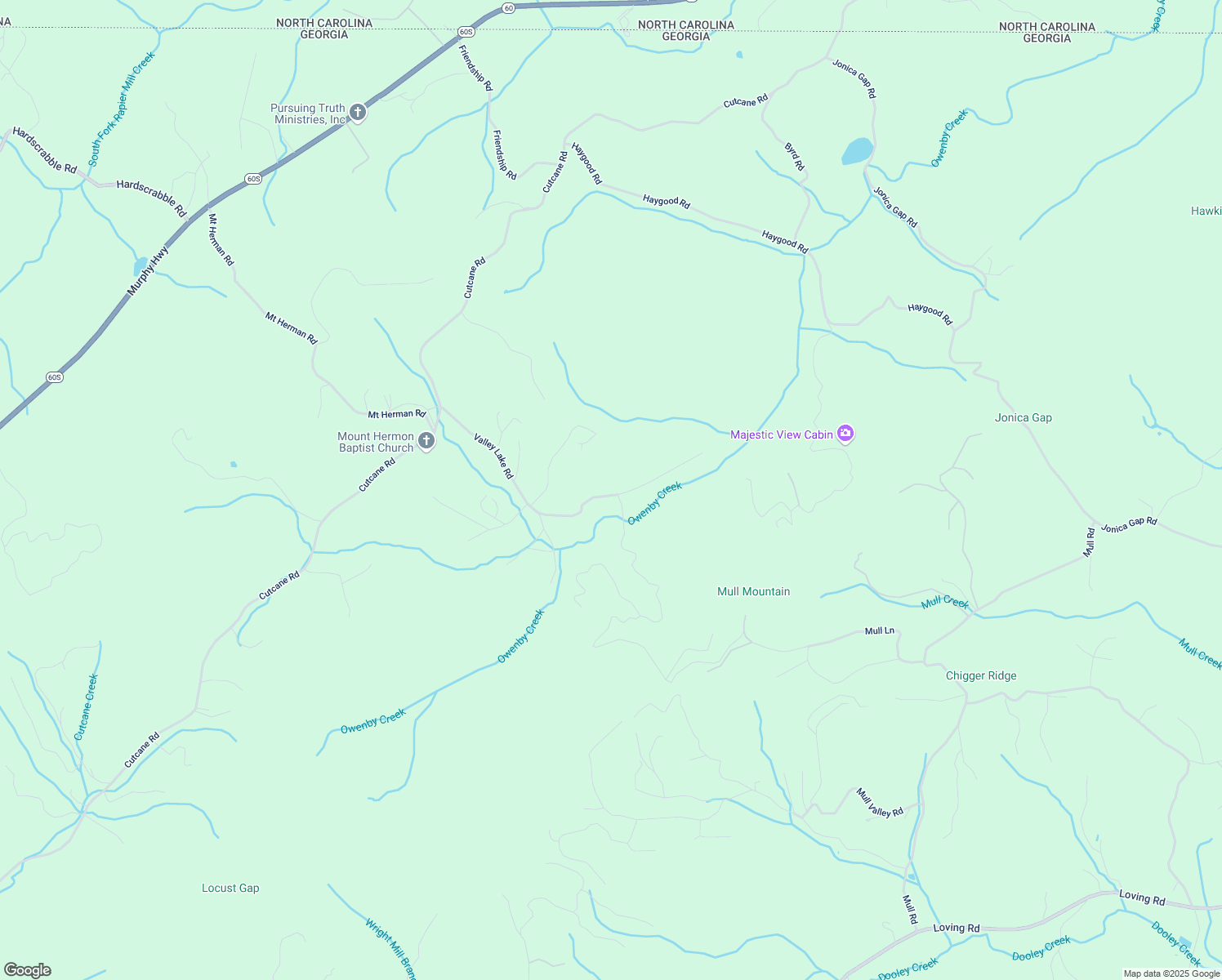 map of restaurants, bars, coffee shops, grocery stores, and more near 87 Valley Lake Drive in Fannin County
