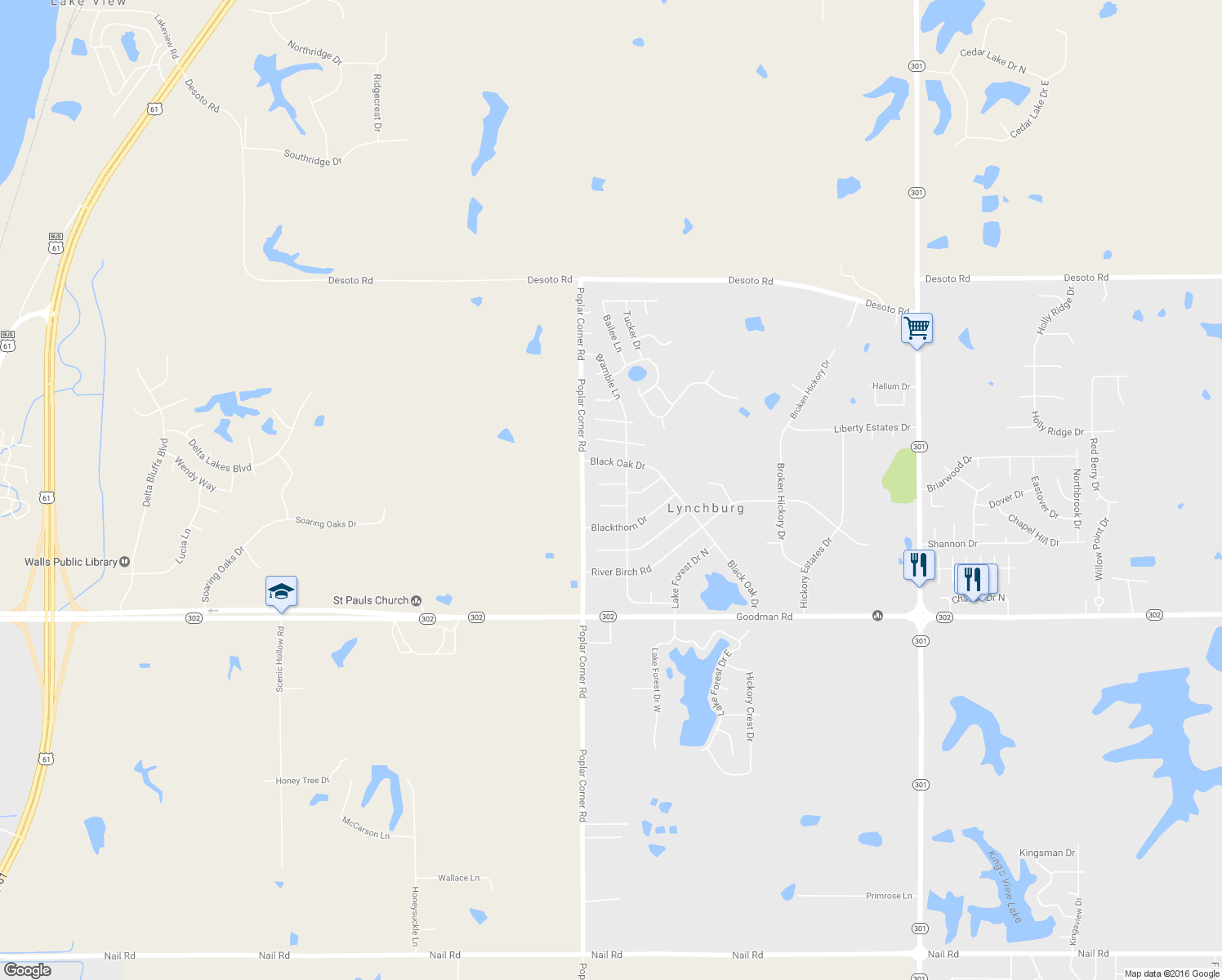 map of restaurants, bars, coffee shops, grocery stores, and more near 6917 Ginwood Cove in Walls