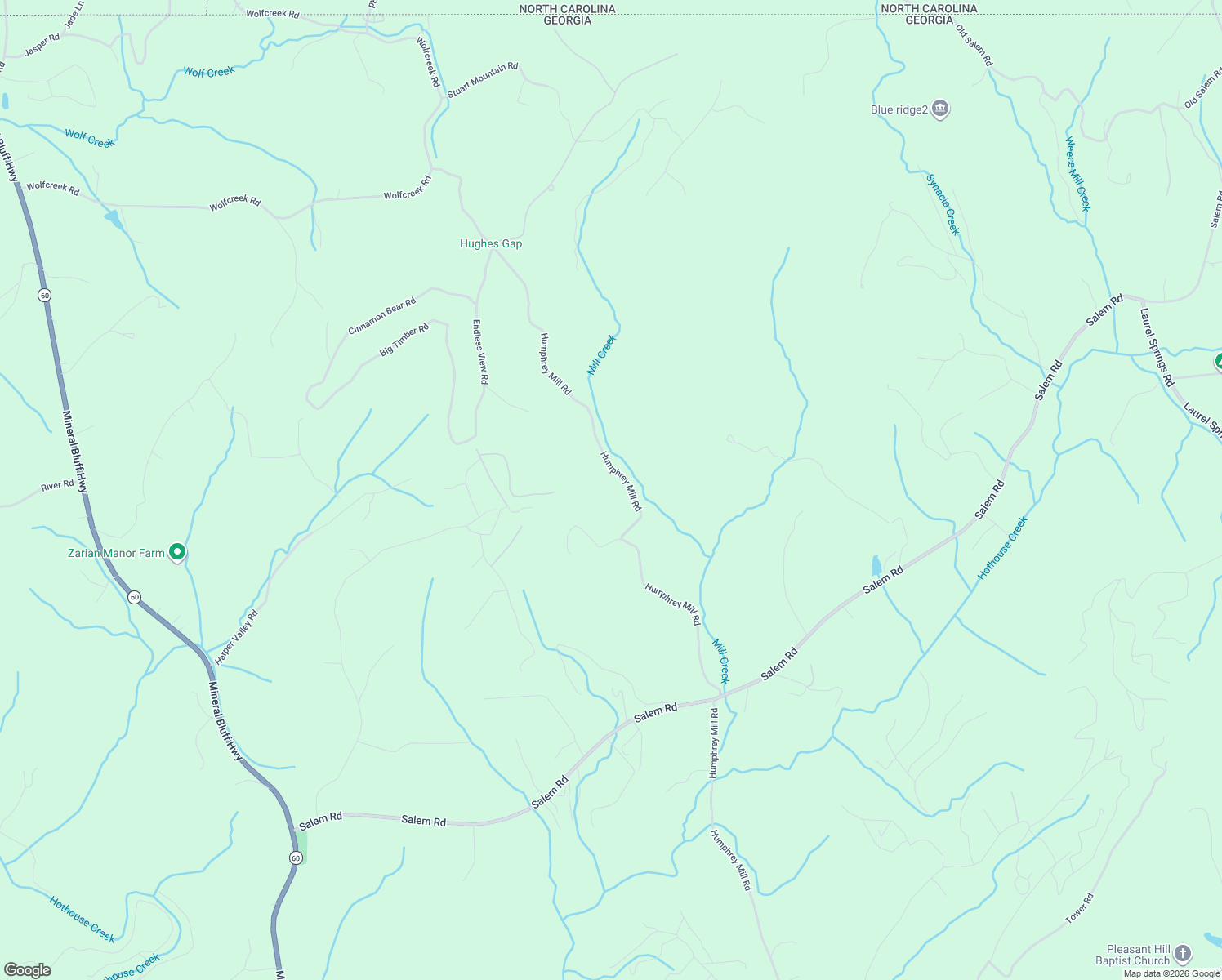 map of restaurants, bars, coffee shops, grocery stores, and more near 1262 Humphrey Mill Road in Mineral Bluff