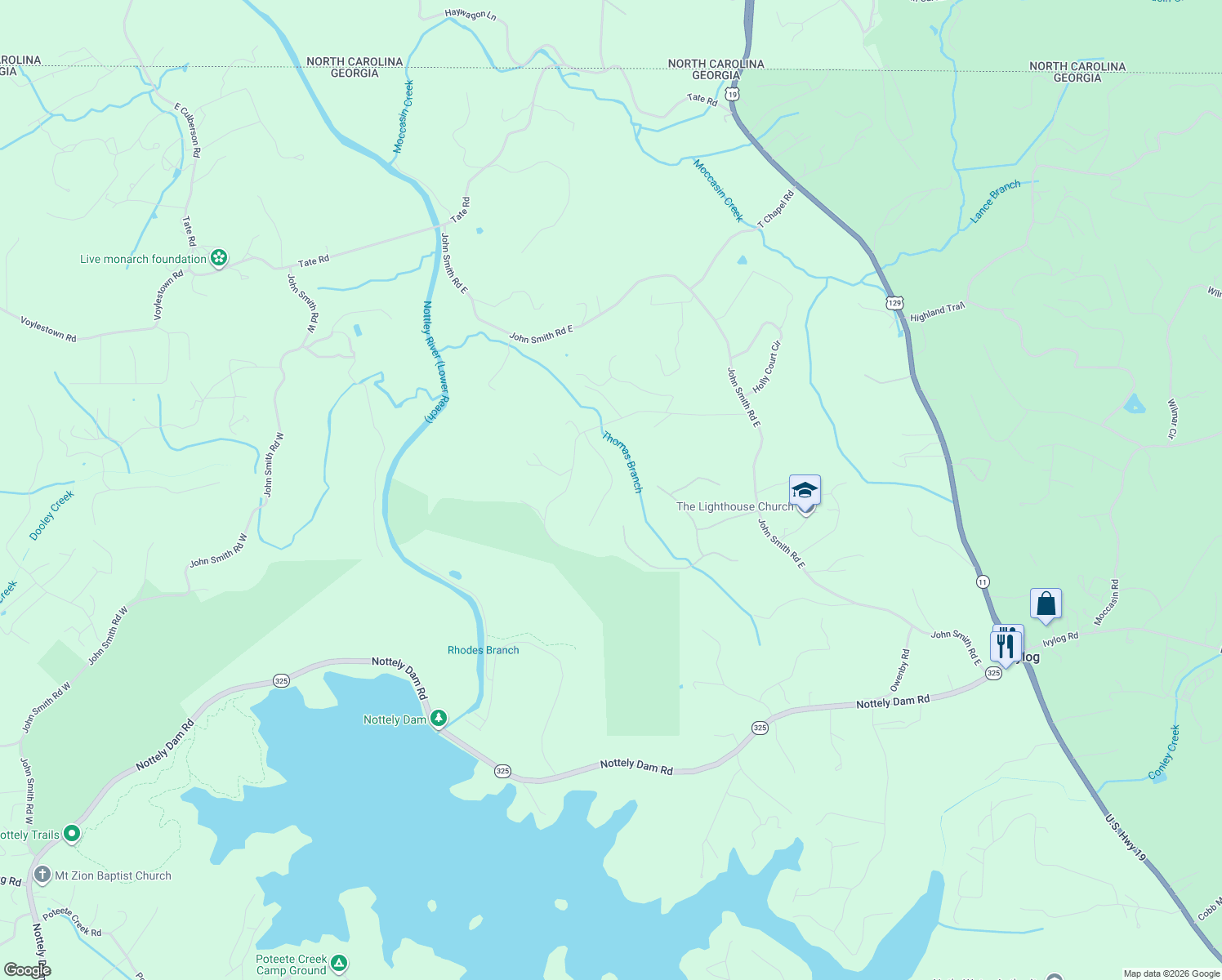 map of restaurants, bars, coffee shops, grocery stores, and more near 216 Brookhaven Drive in Blairsville