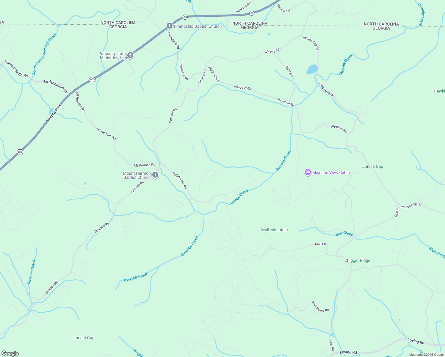 map of restaurants, bars, coffee shops, grocery stores, and more near 100 Taylor Lane in Mineral Bluff