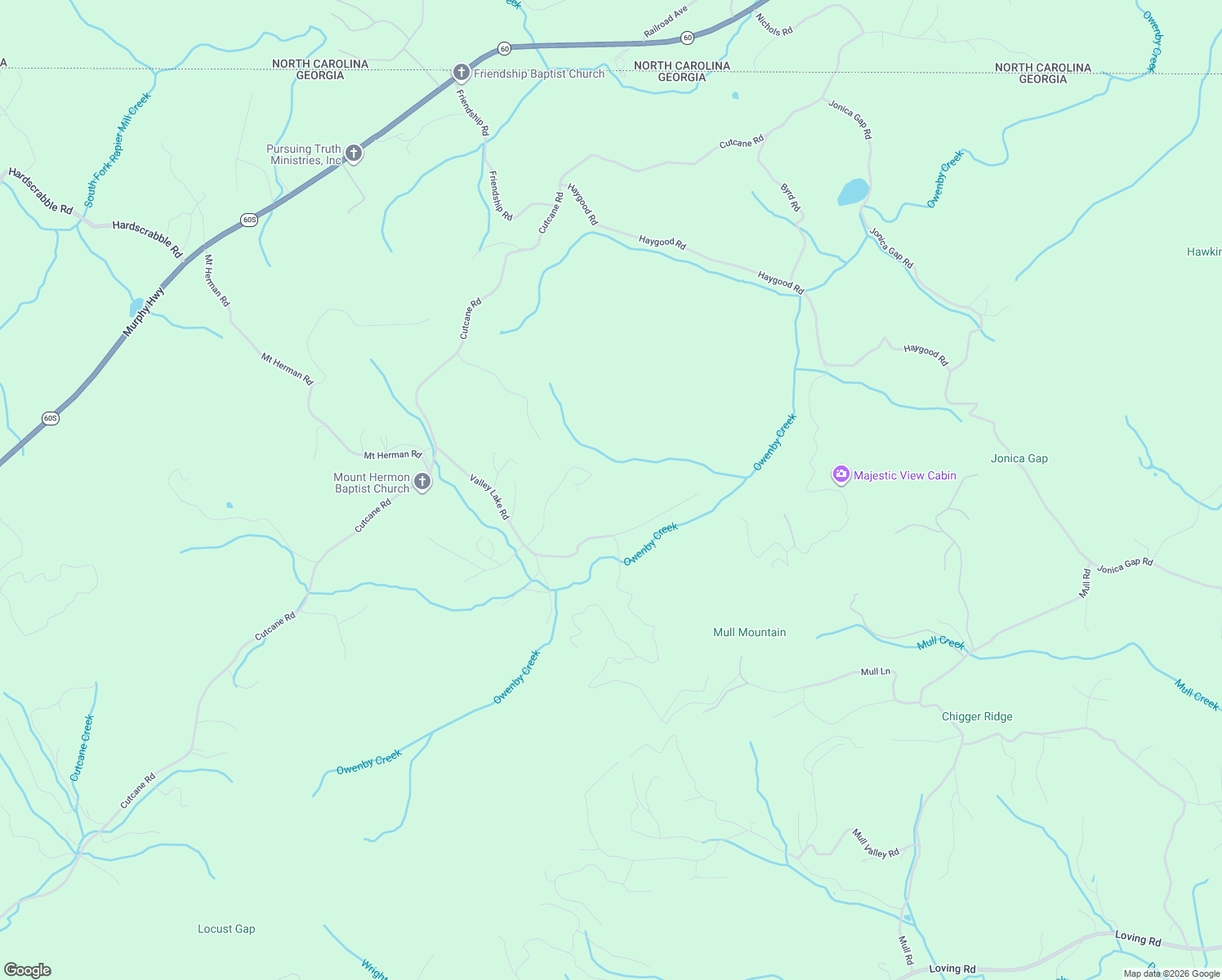 map of restaurants, bars, coffee shops, grocery stores, and more near 100 Taylor Lane in Mineral Bluff