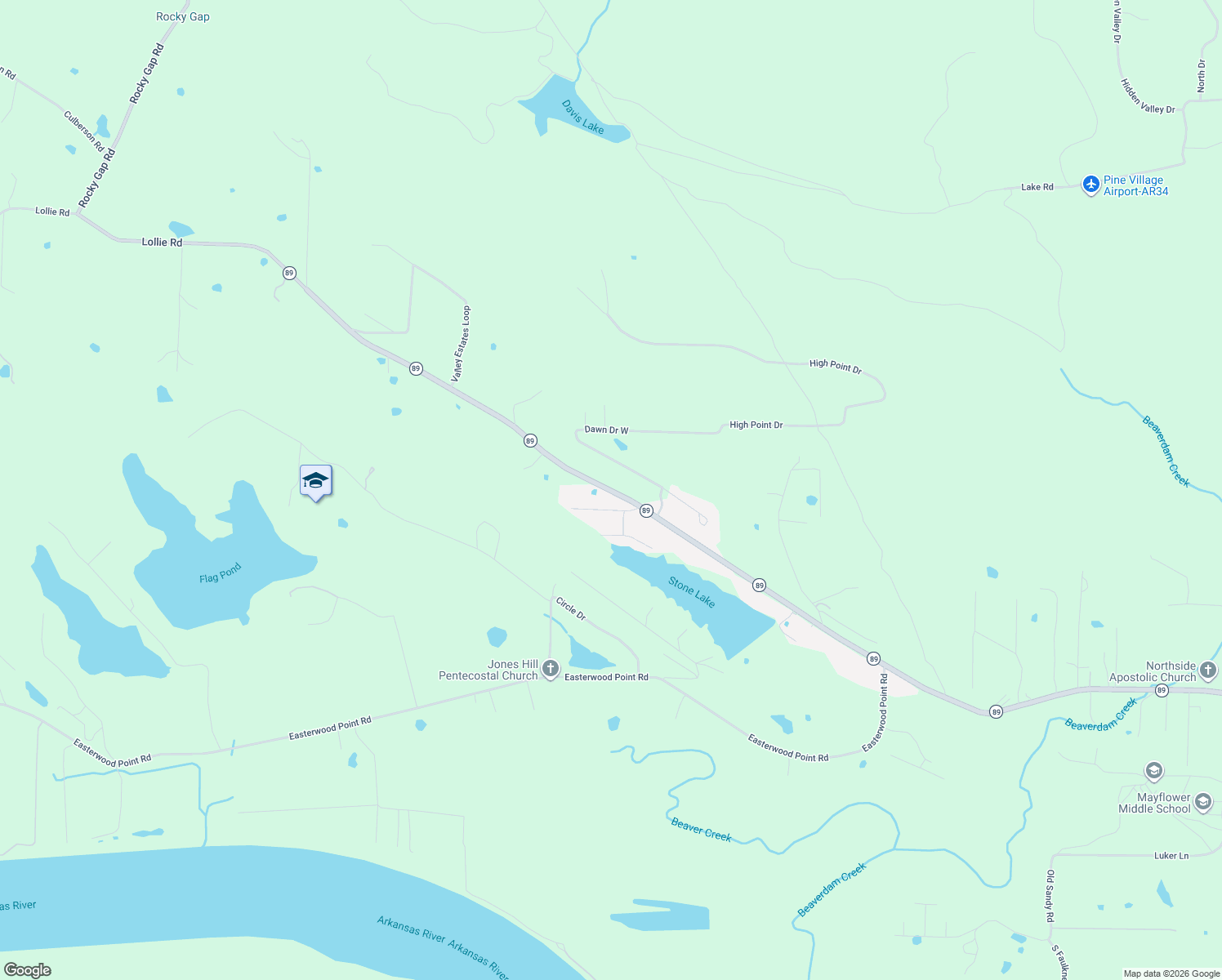 map of restaurants, bars, coffee shops, grocery stores, and more near 339 Arkansas River Trail in Mayflower