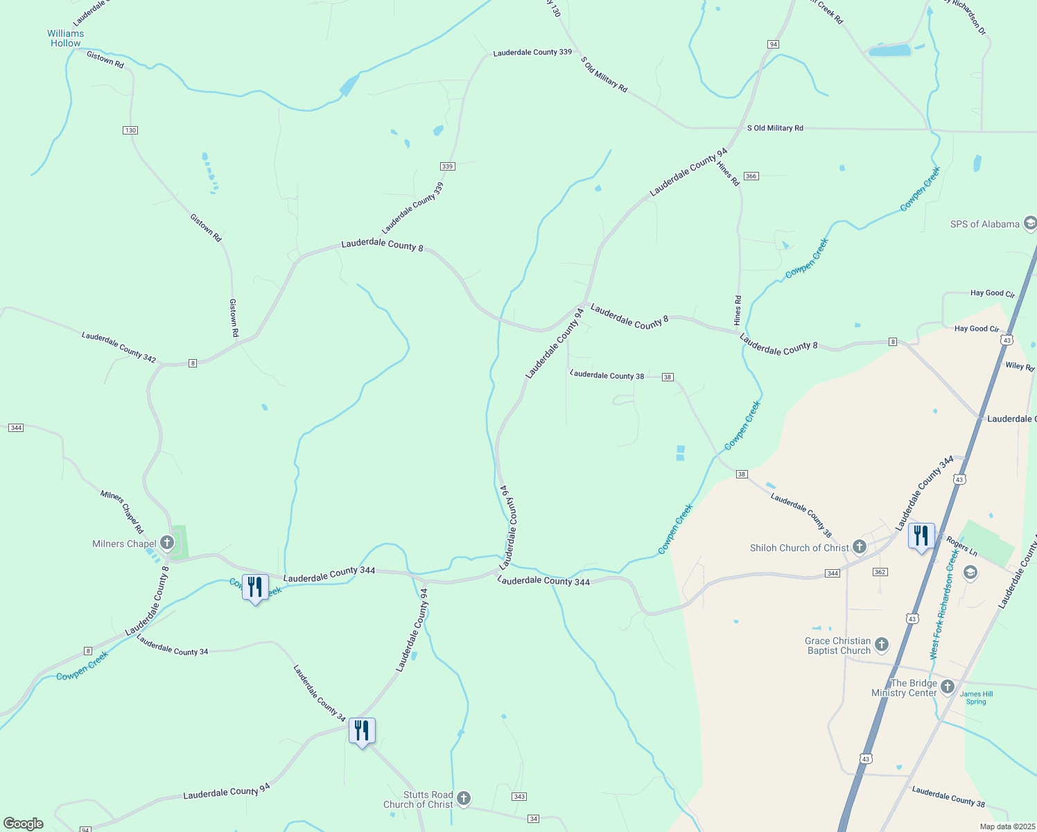map of restaurants, bars, coffee shops, grocery stores, and more near 6096 Lauderdale County 94 in Killen