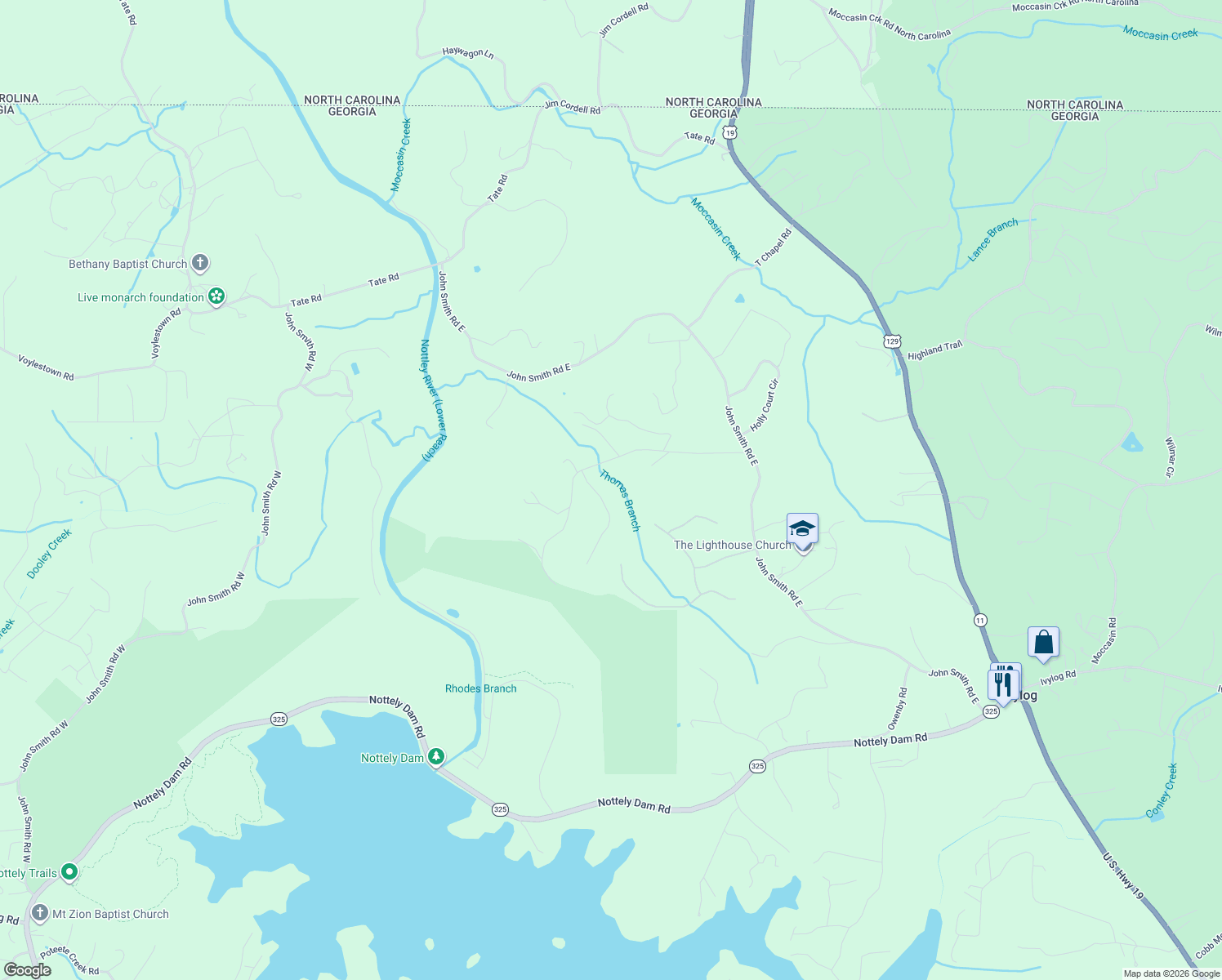 map of restaurants, bars, coffee shops, grocery stores, and more near 71 Brookhaven Drive in Blairsville