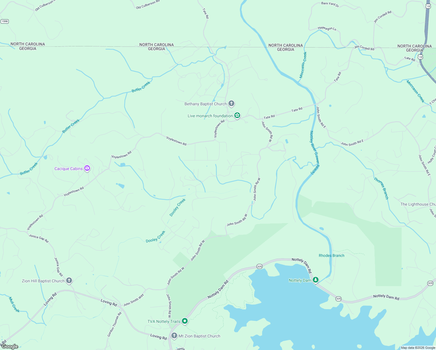 map of restaurants, bars, coffee shops, grocery stores, and more near 7940 Beaver Run Road in Blairsville