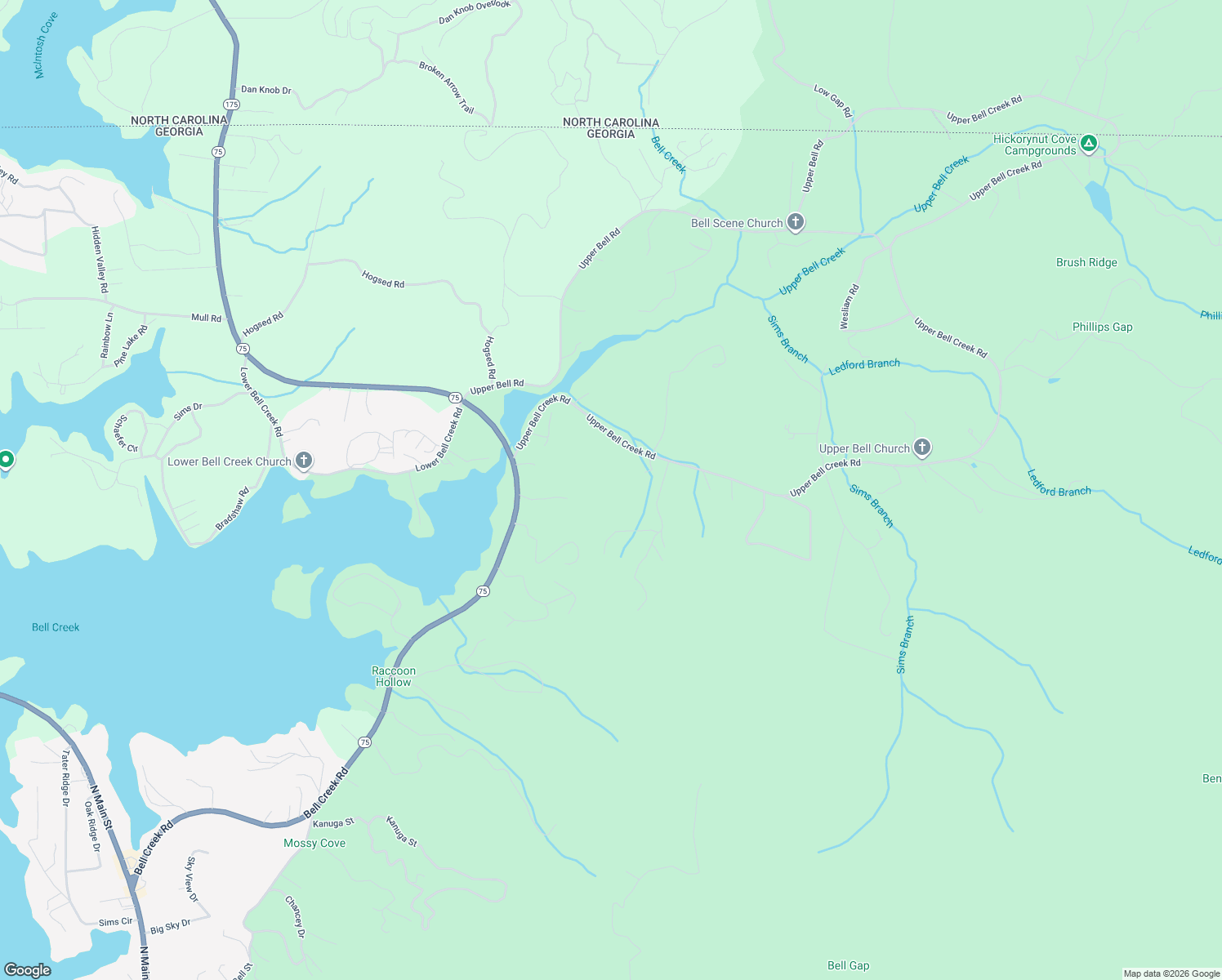 map of restaurants, bars, coffee shops, grocery stores, and more near Carlvin Road in Hiawassee