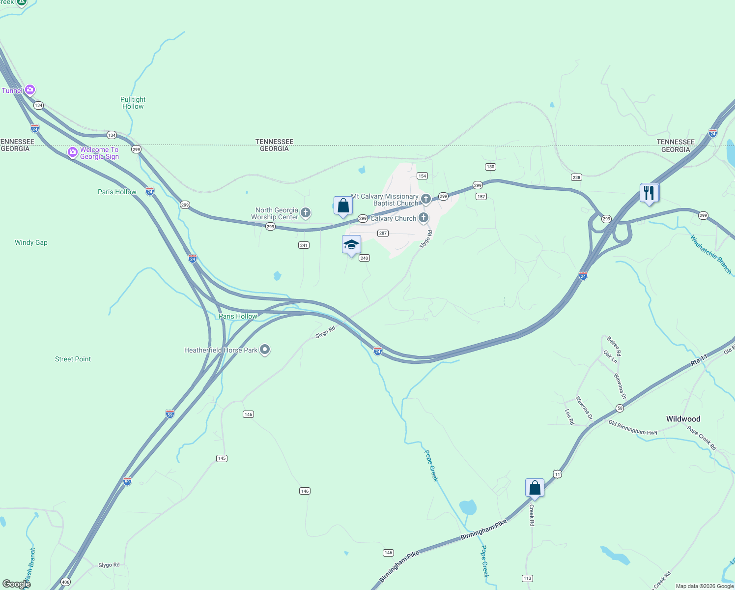 map of restaurants, bars, coffee shops, grocery stores, and more near 190 Crestview Drive in Wildwood