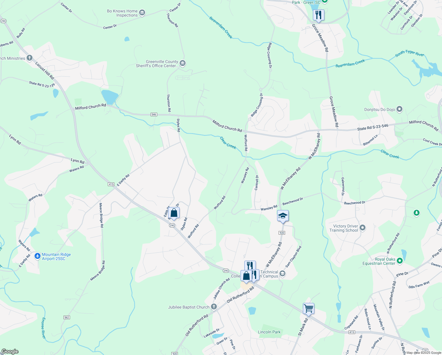 map of restaurants, bars, coffee shops, grocery stores, and more near 103 Spring Sky Ct in Taylors