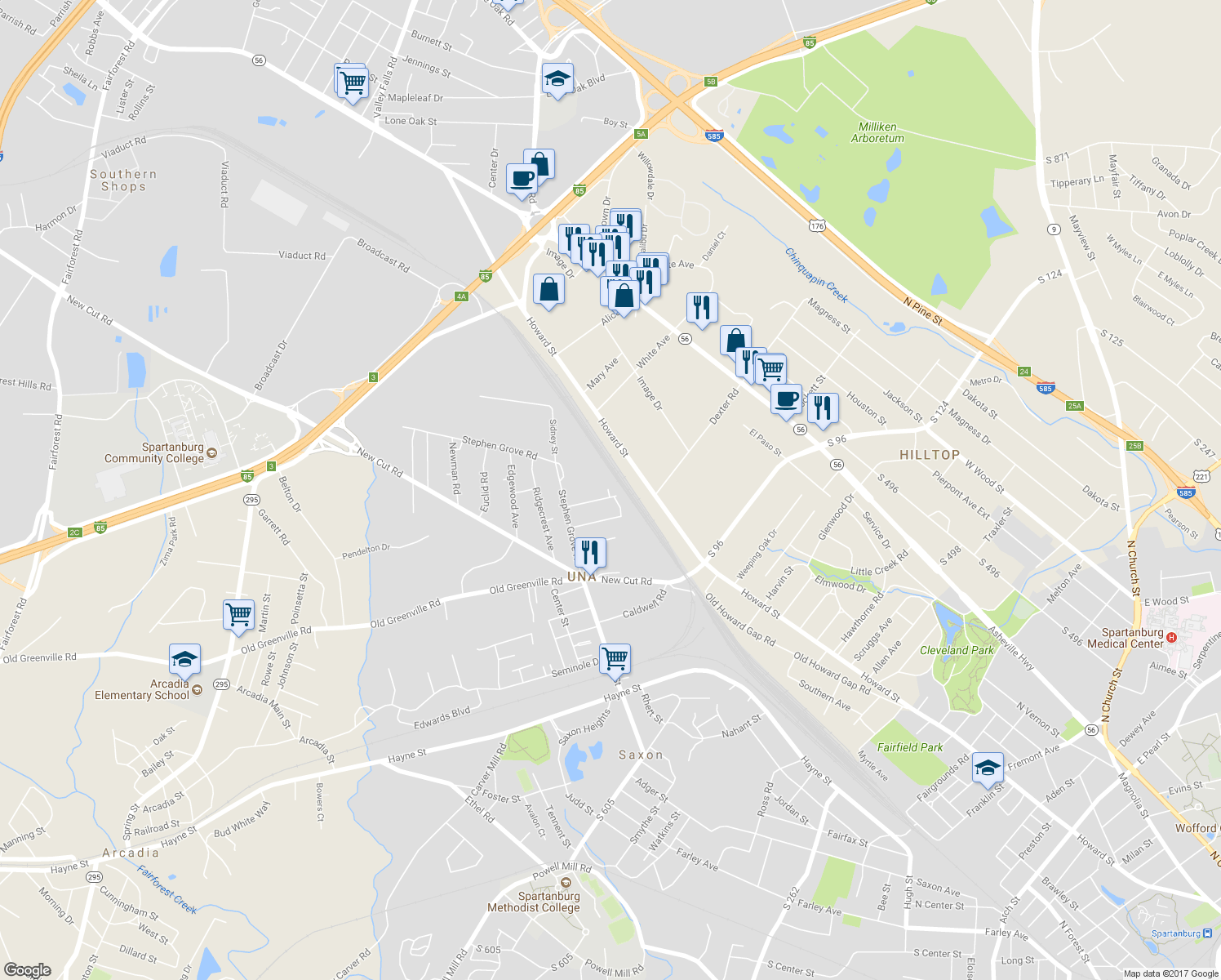 map of restaurants, bars, coffee shops, grocery stores, and more near 191 Chapel Court in Saxon