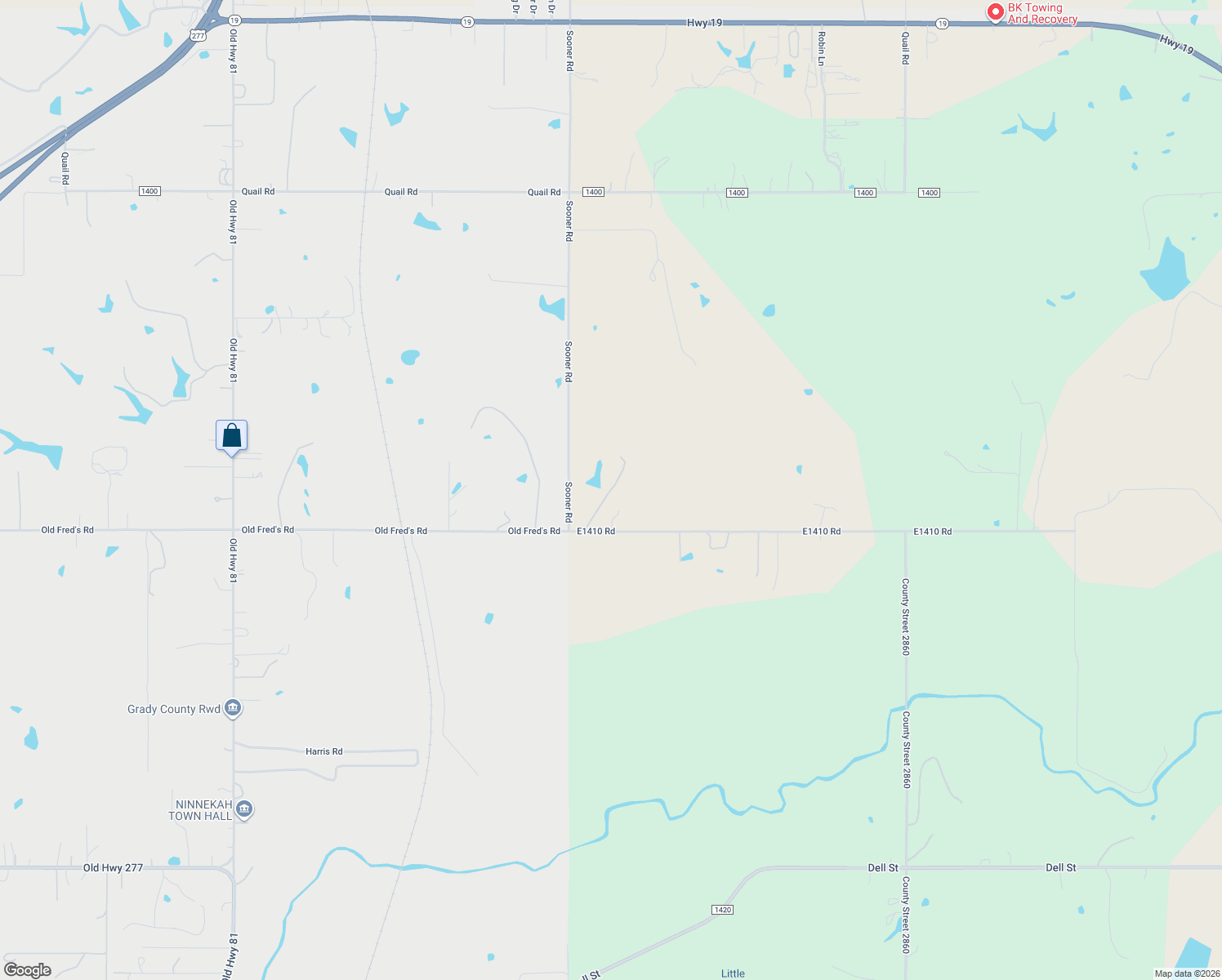 map of restaurants, bars, coffee shops, grocery stores, and more near 1114 County Road 1410 in Ninnekah