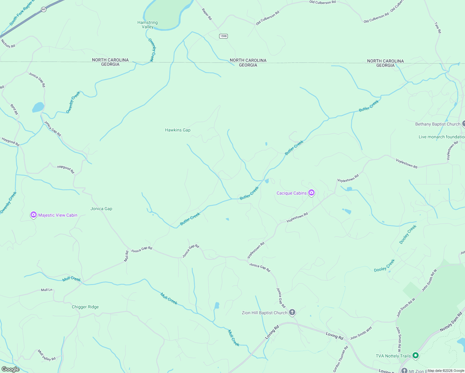 map of restaurants, bars, coffee shops, grocery stores, and more near 9920 East Culberson Road in Blairsville