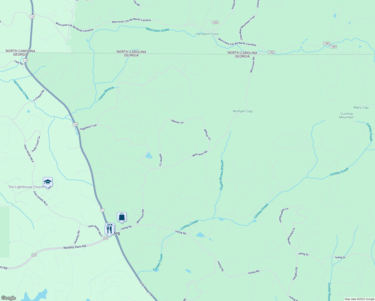 map of restaurants, bars, coffee shops, grocery stores, and more near 50 Amy Lynn Drive in Blairsville
