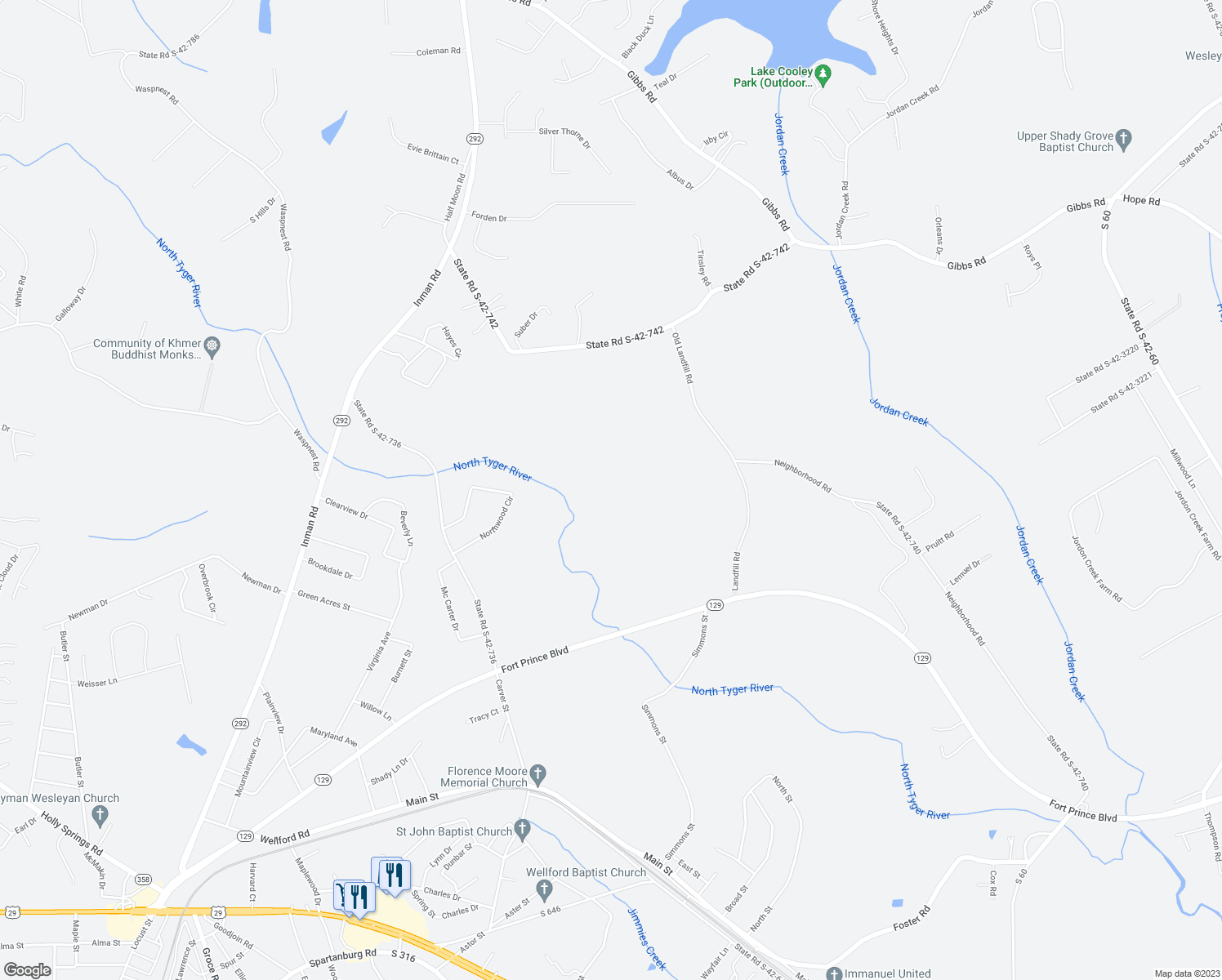 map of restaurants, bars, coffee shops, grocery stores, and more near None in Lyman