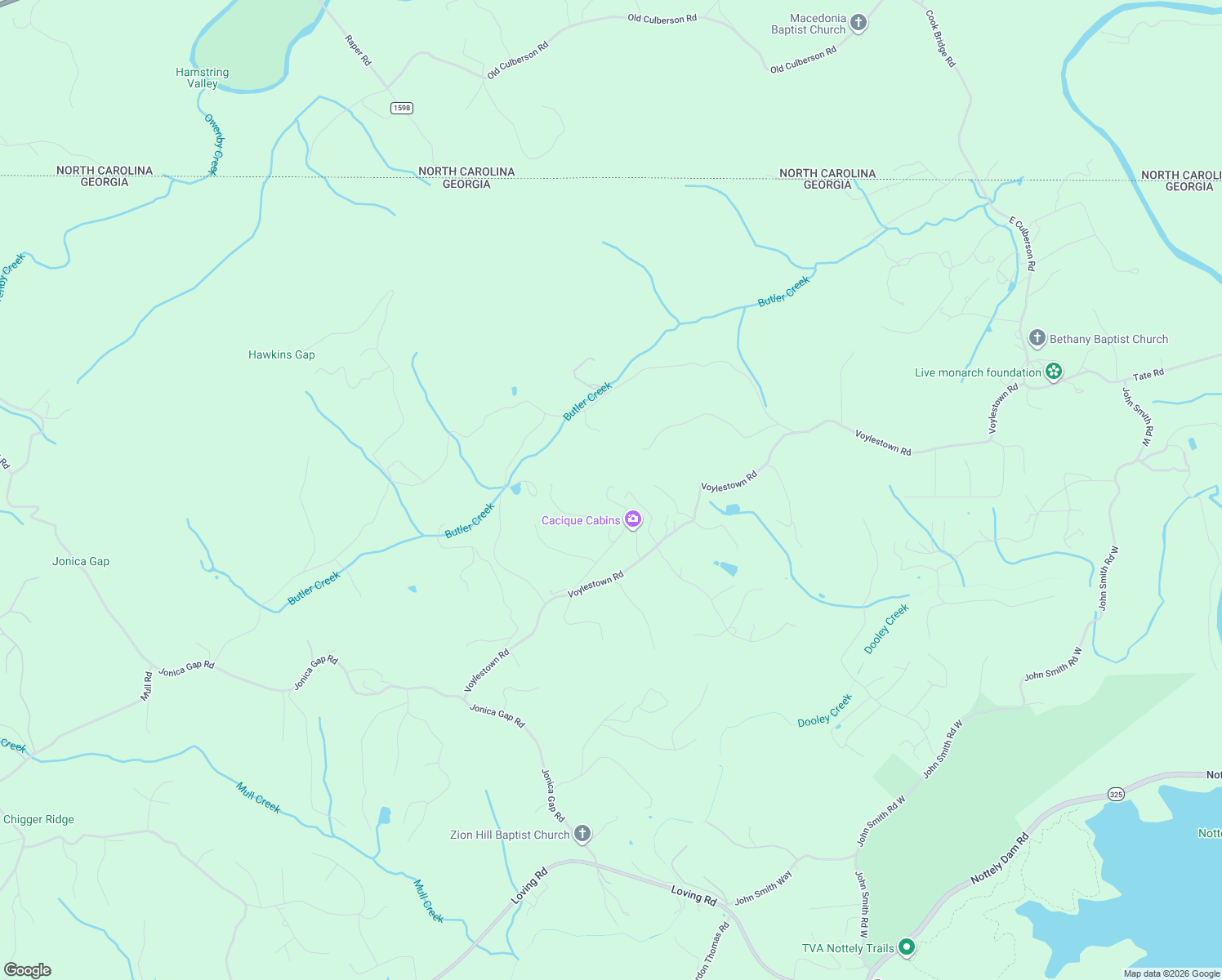 map of restaurants, bars, coffee shops, grocery stores, and more near 9450 Wintermute Drive in Blairsville