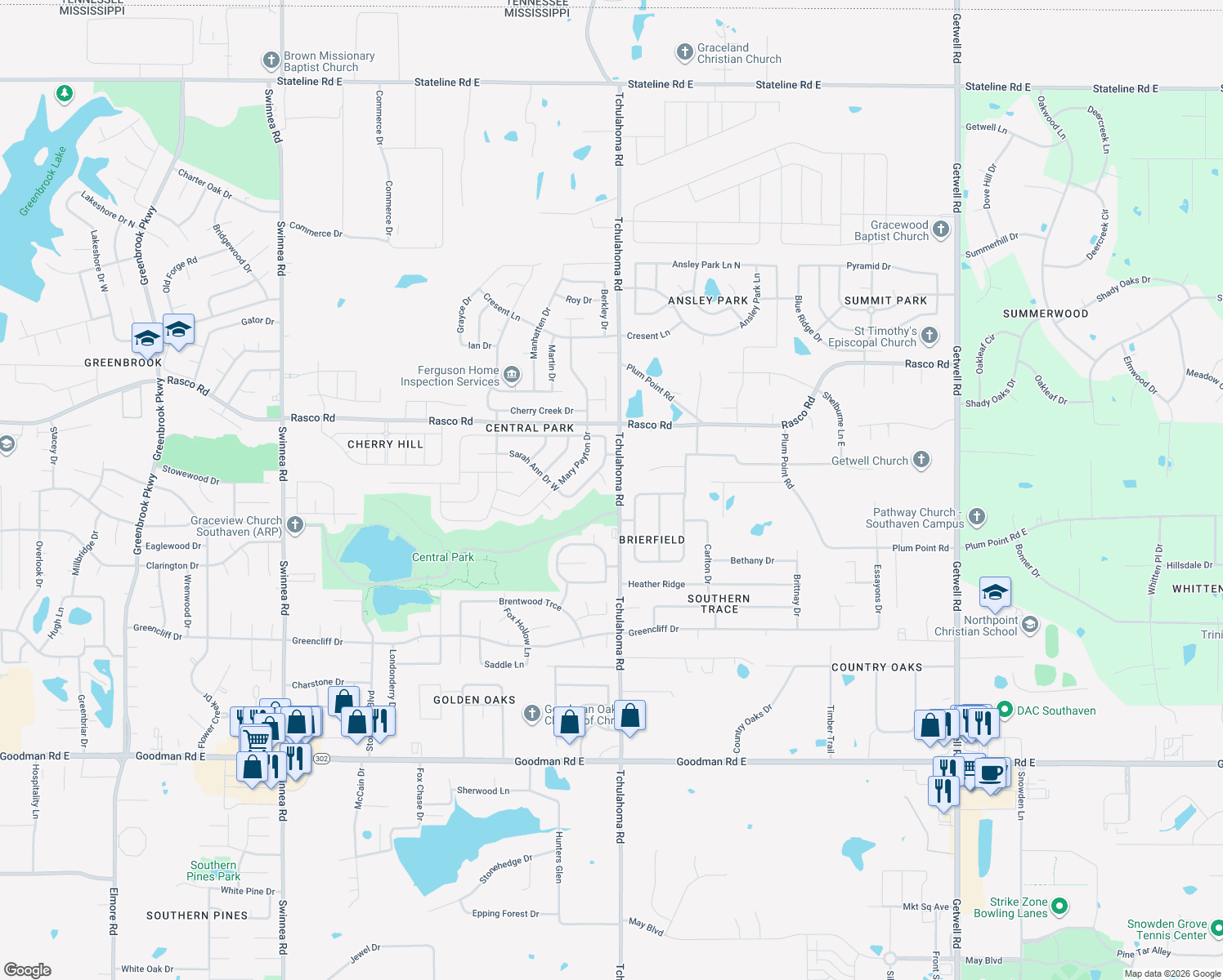 map of restaurants, bars, coffee shops, grocery stores, and more near 7804 Micah Cove in Southaven
