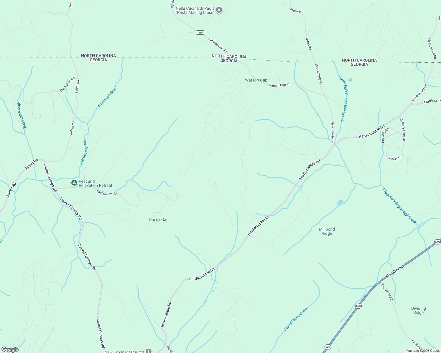 map of restaurants, bars, coffee shops, grocery stores, and more near 279 Rising Street in Mineral Bluff