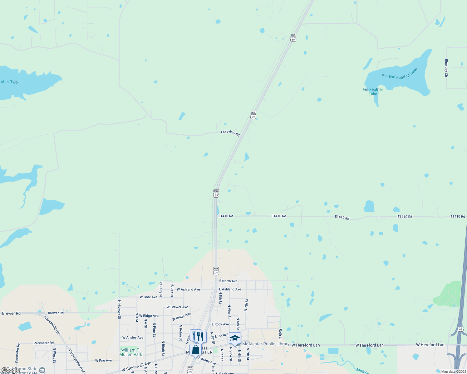 map of restaurants, bars, coffee shops, grocery stores, and more near 164 Comp Road in McAlester