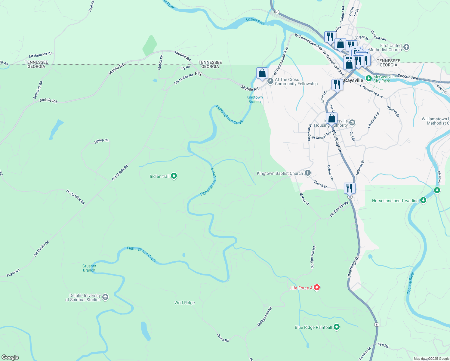 map of restaurants, bars, coffee shops, grocery stores, and more near 364 Bice Lane in Blue Ridge