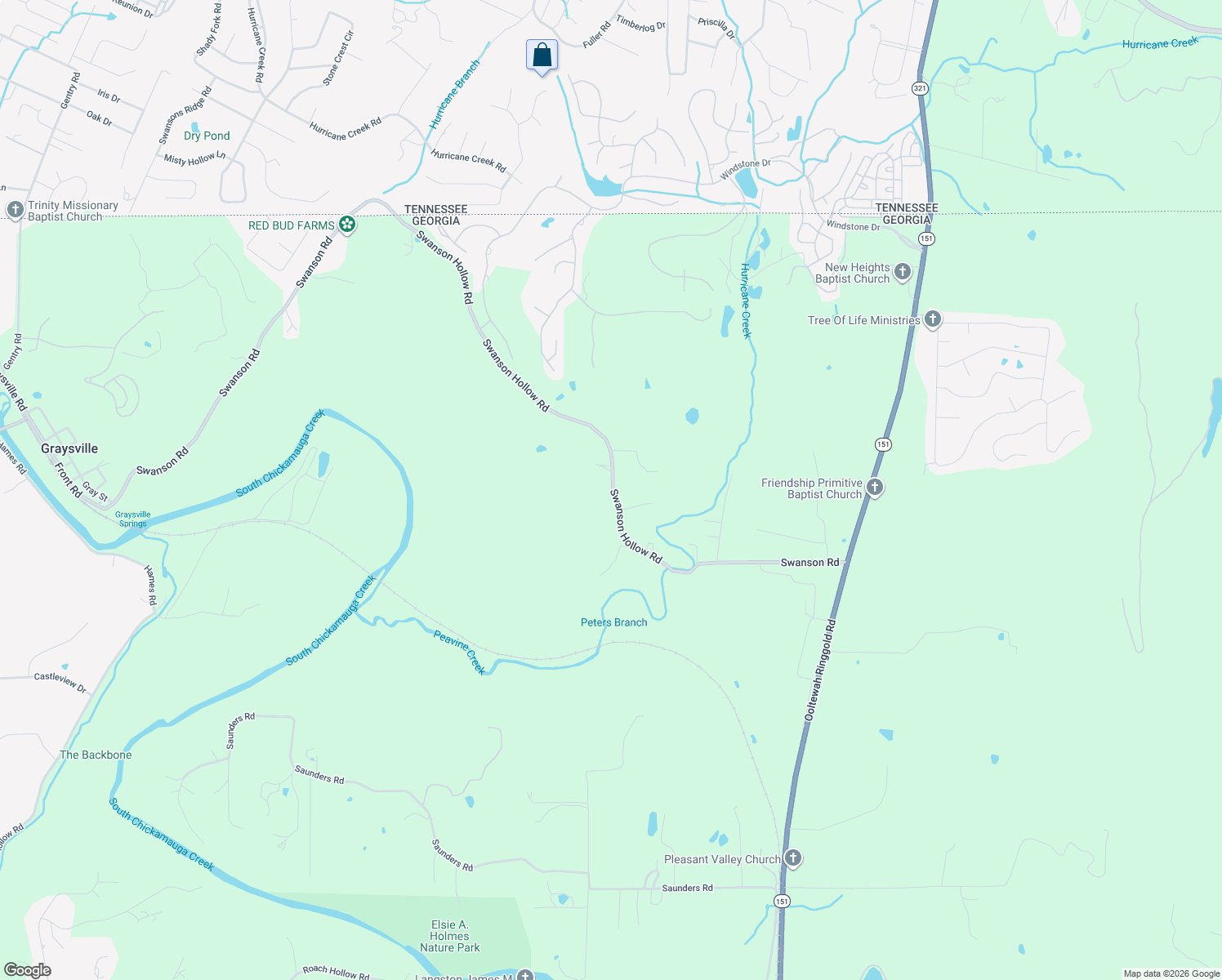 map of restaurants, bars, coffee shops, grocery stores, and more near 851 Swanson Road in Ringgold