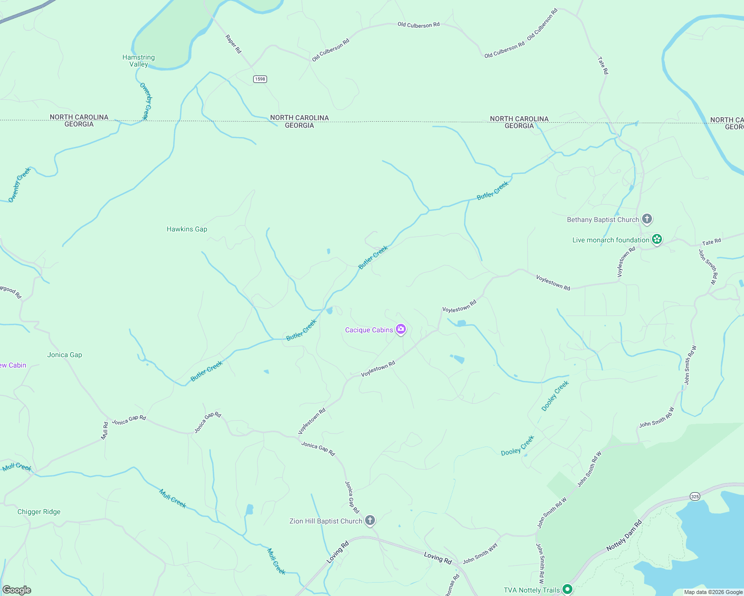 map of restaurants, bars, coffee shops, grocery stores, and more near 772 Hawksclaw Road in Morganton