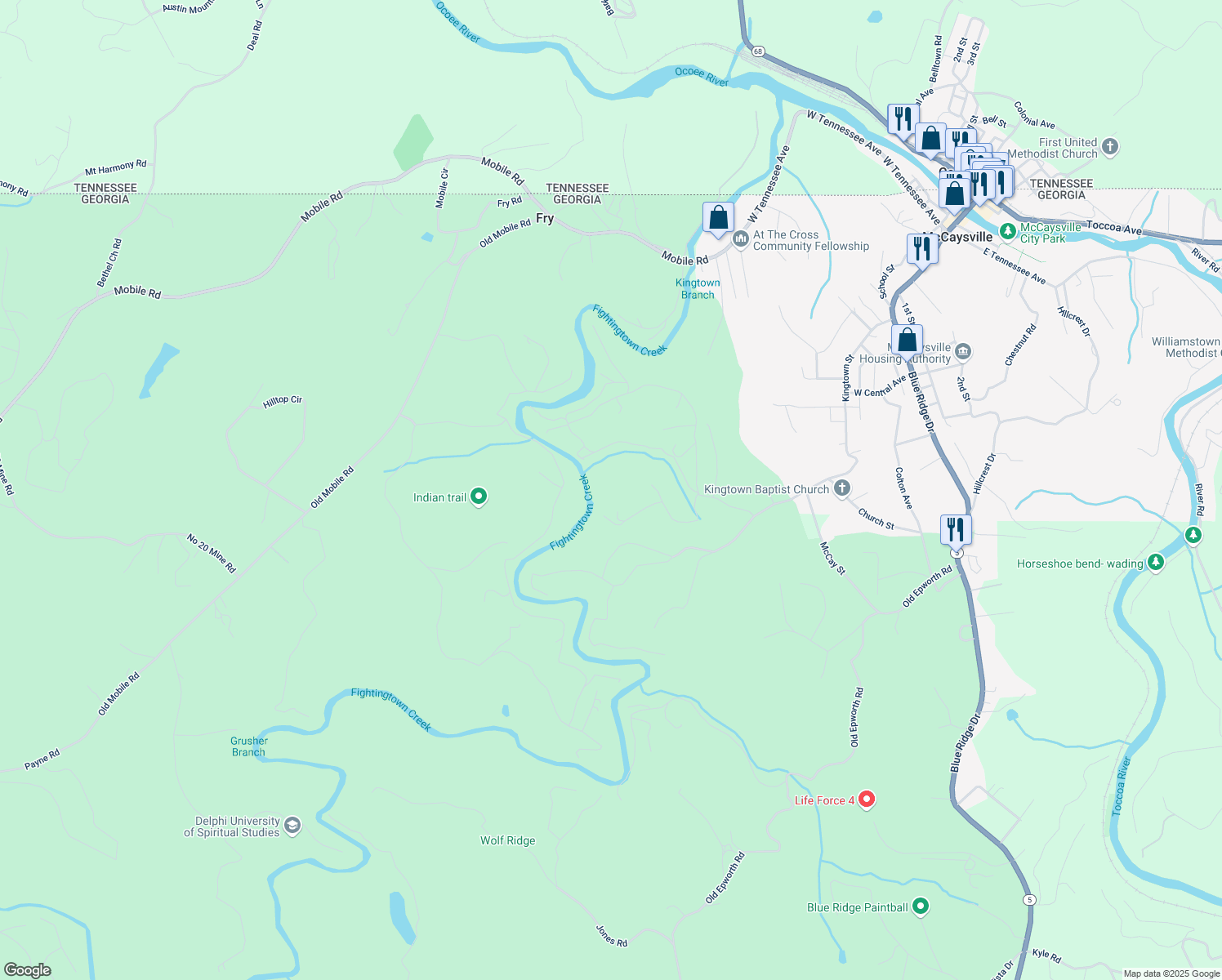 map of restaurants, bars, coffee shops, grocery stores, and more near 364 Bice Lane in Blue Ridge