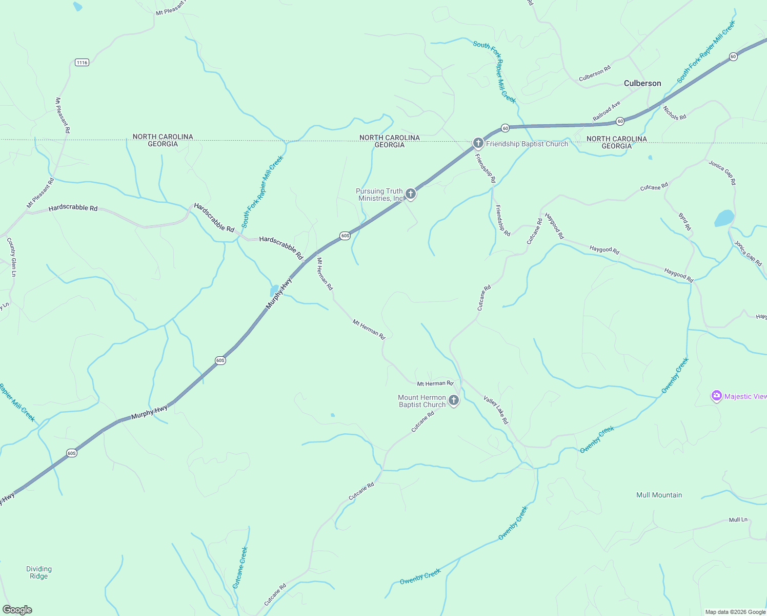 map of restaurants, bars, coffee shops, grocery stores, and more near Crabapple Lane in Mineral Bluff