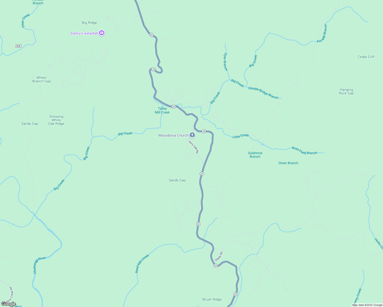 map of restaurants, bars, coffee shops, grocery stores, and more near Montana Lane in Rabun County