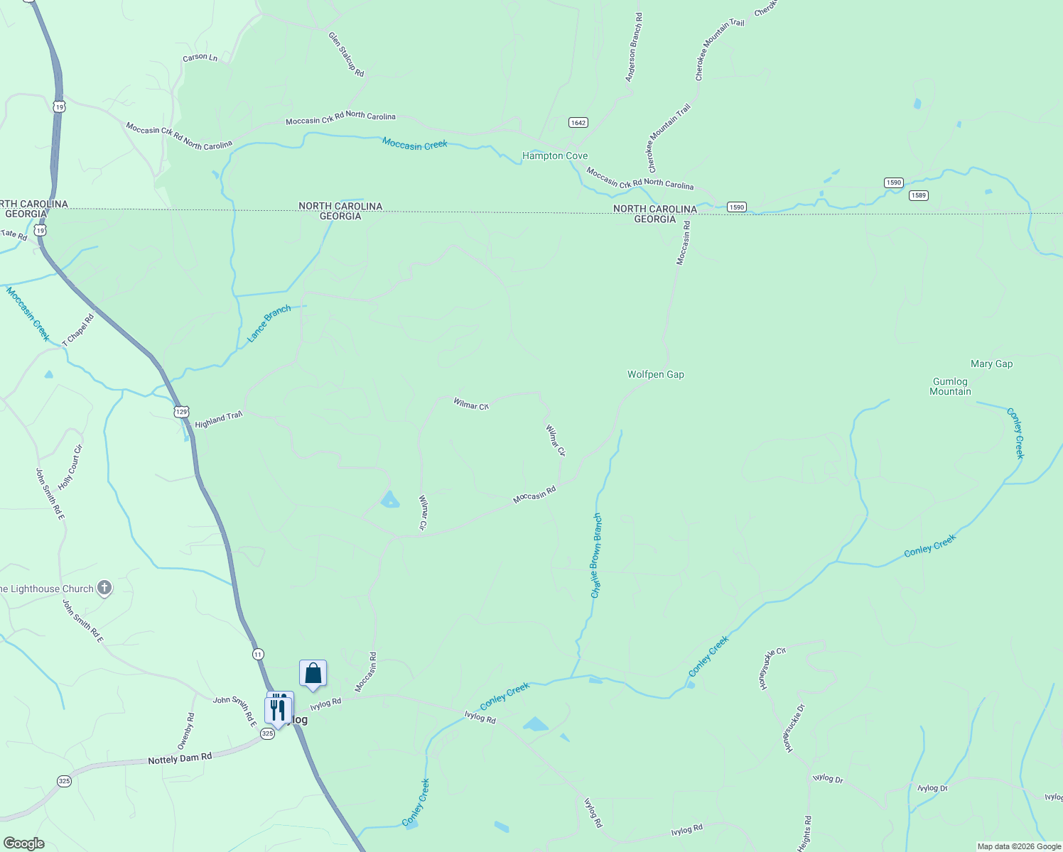 map of restaurants, bars, coffee shops, grocery stores, and more near 778 Wilmar Circle in Blairsville