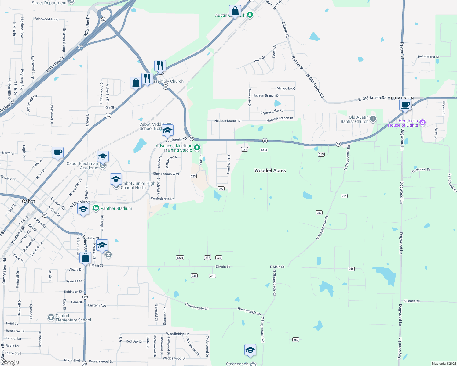map of restaurants, bars, coffee shops, grocery stores, and more near 82 Seminole Circle in Austin
