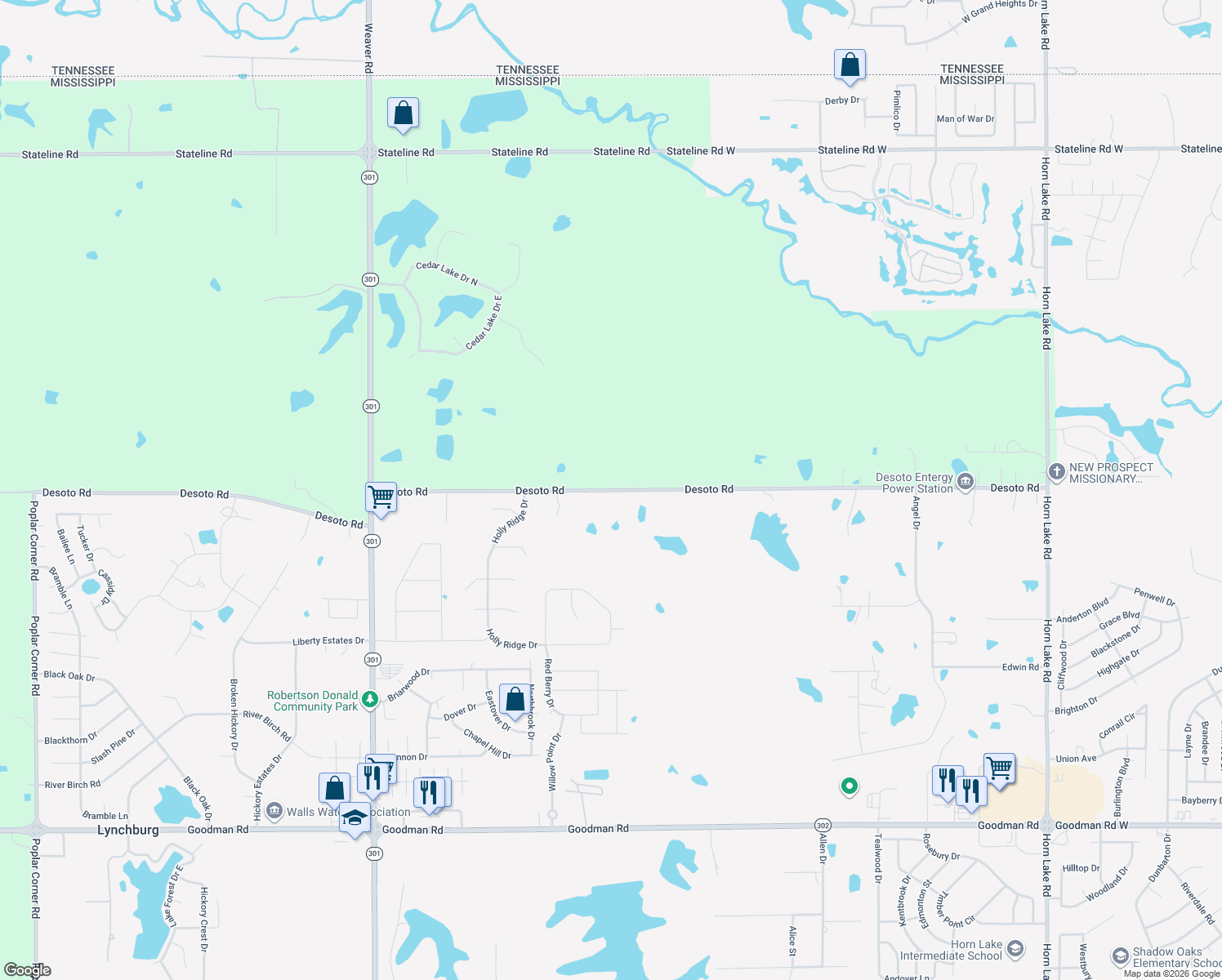 map of restaurants, bars, coffee shops, grocery stores, and more near 5281 Desoto Rd in Horn Lake