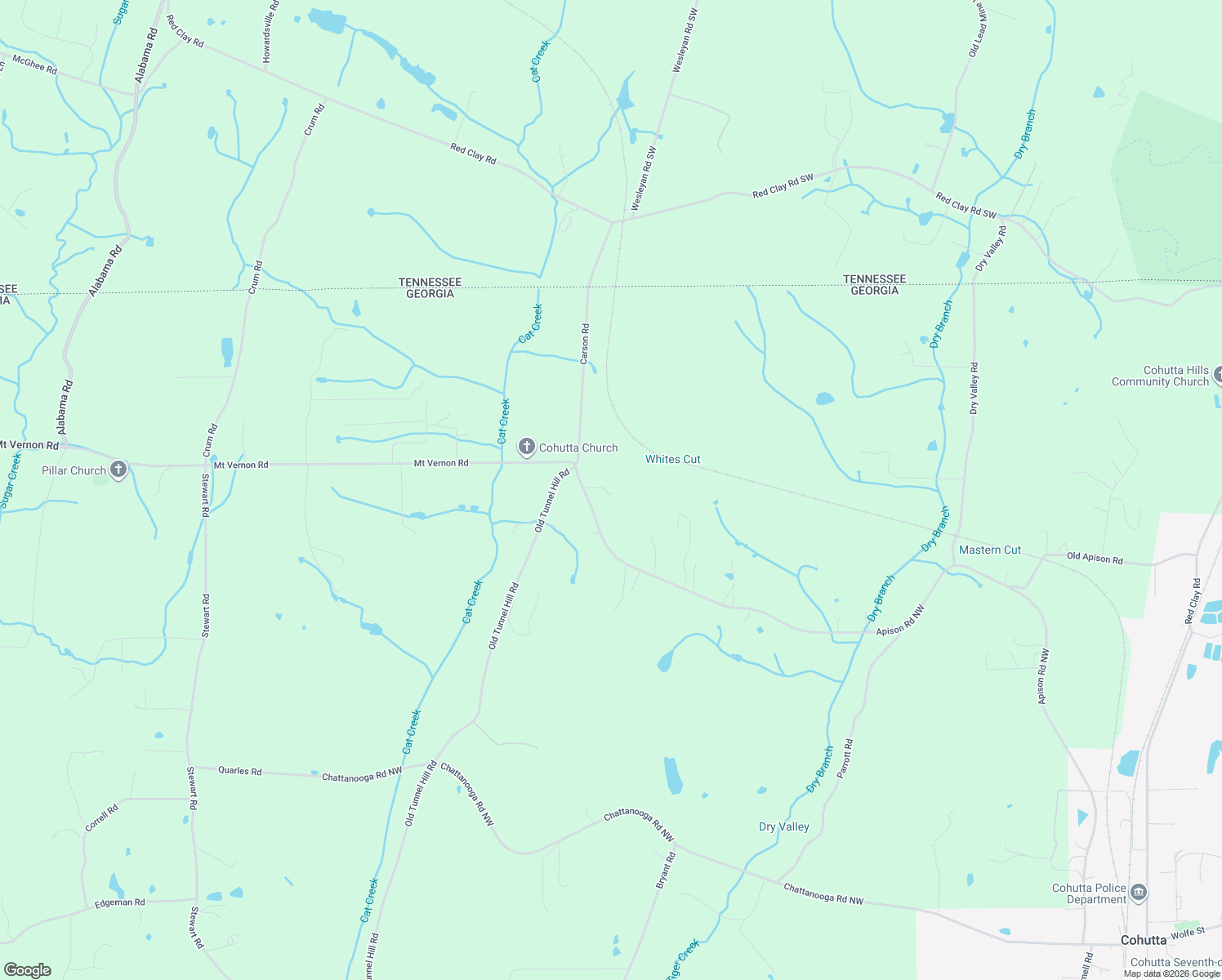 map of restaurants, bars, coffee shops, grocery stores, and more near 2457 Mount Vernon Road in Cohutta