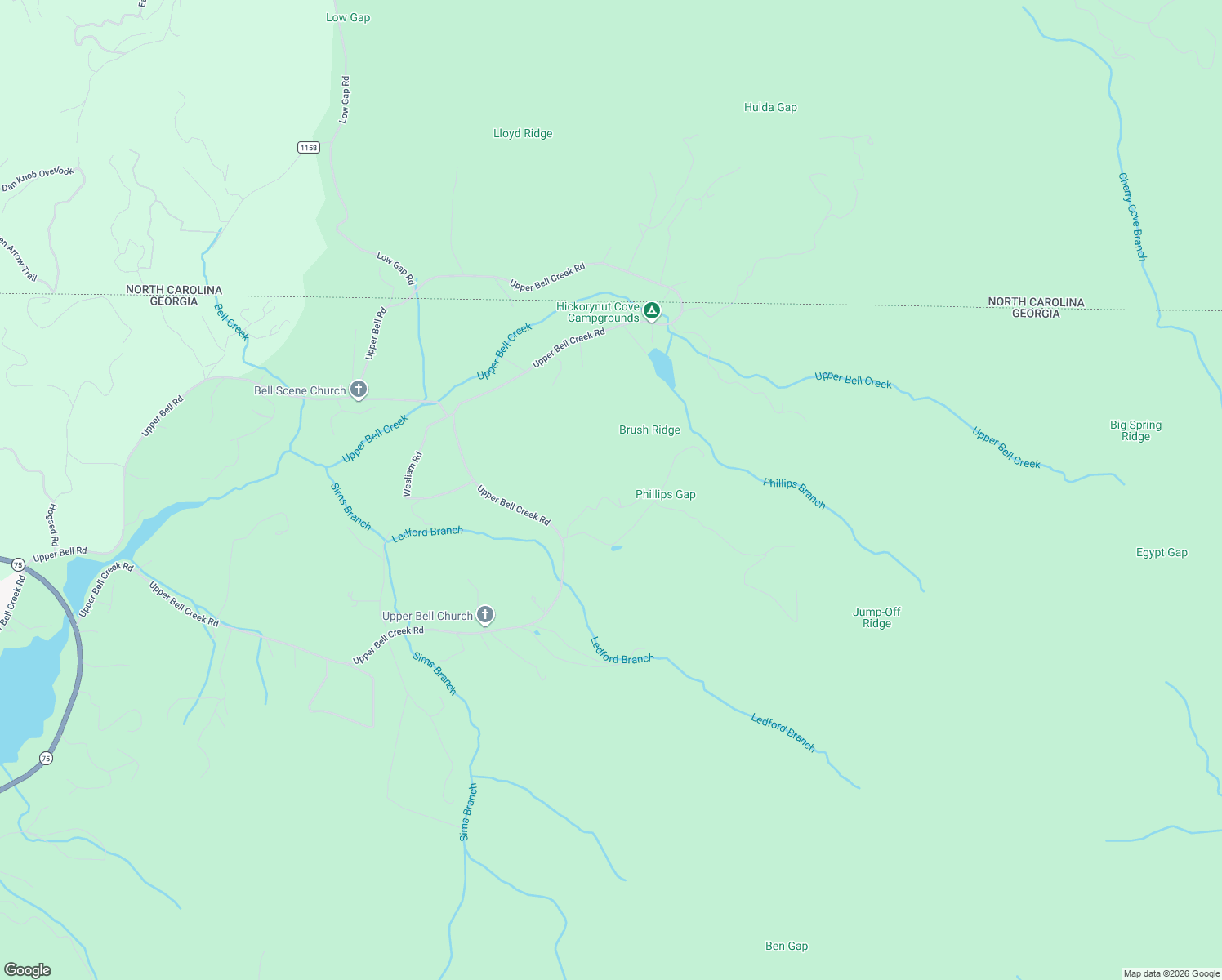 map of restaurants, bars, coffee shops, grocery stores, and more near 2531 Hunter Road in Hiawassee