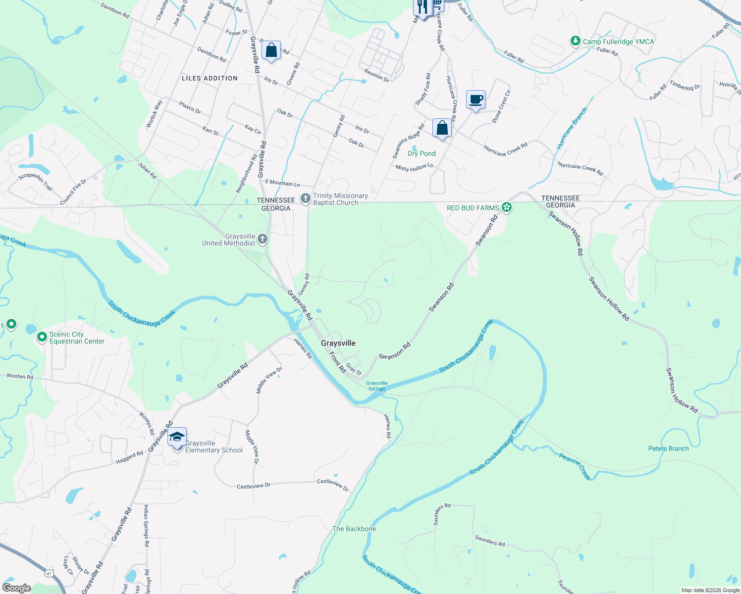 map of restaurants, bars, coffee shops, grocery stores, and more near 478 Tuscany Village Drive in Ringgold