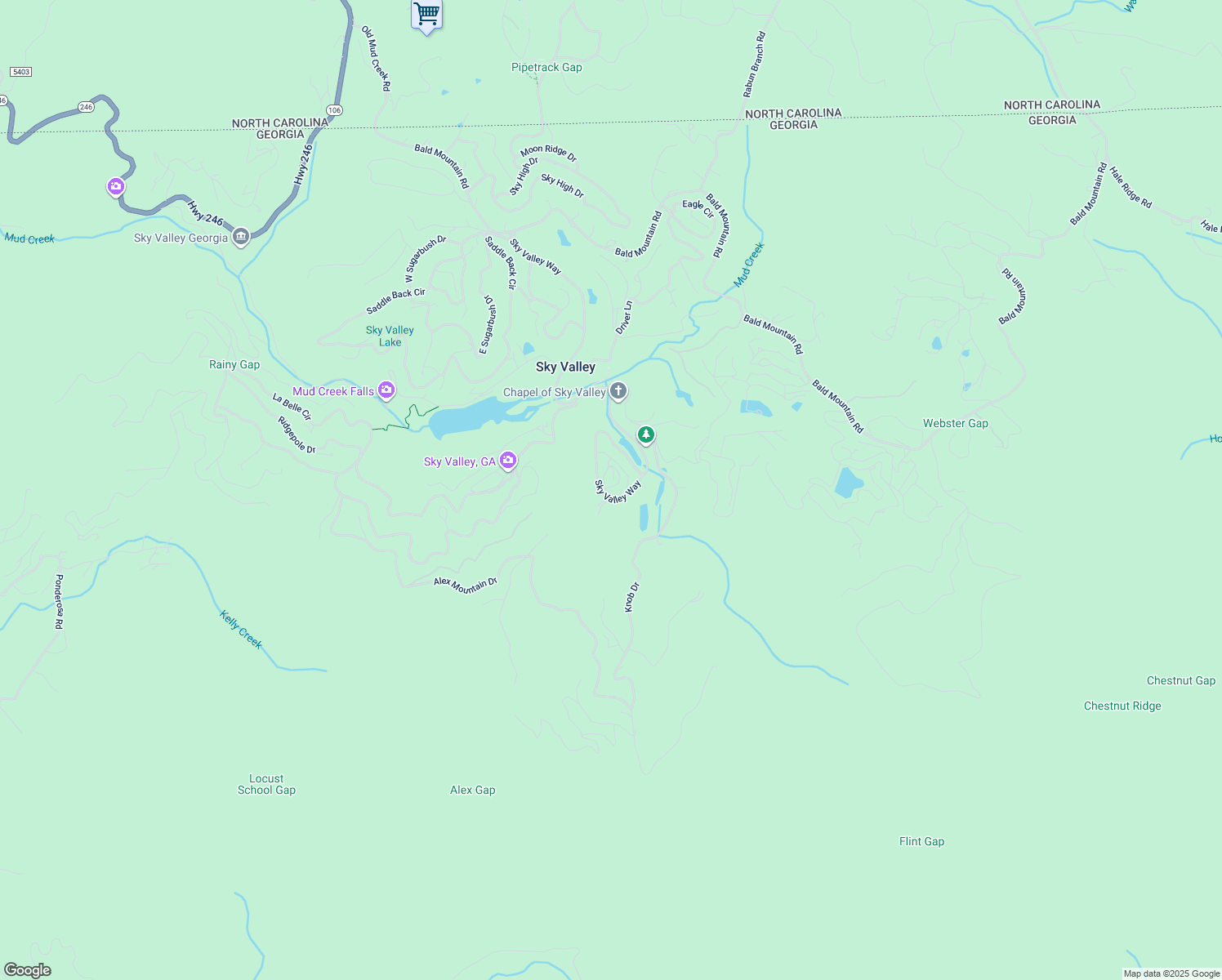 map of restaurants, bars, coffee shops, grocery stores, and more near 30 Spy Glass Circle in Sky Valley