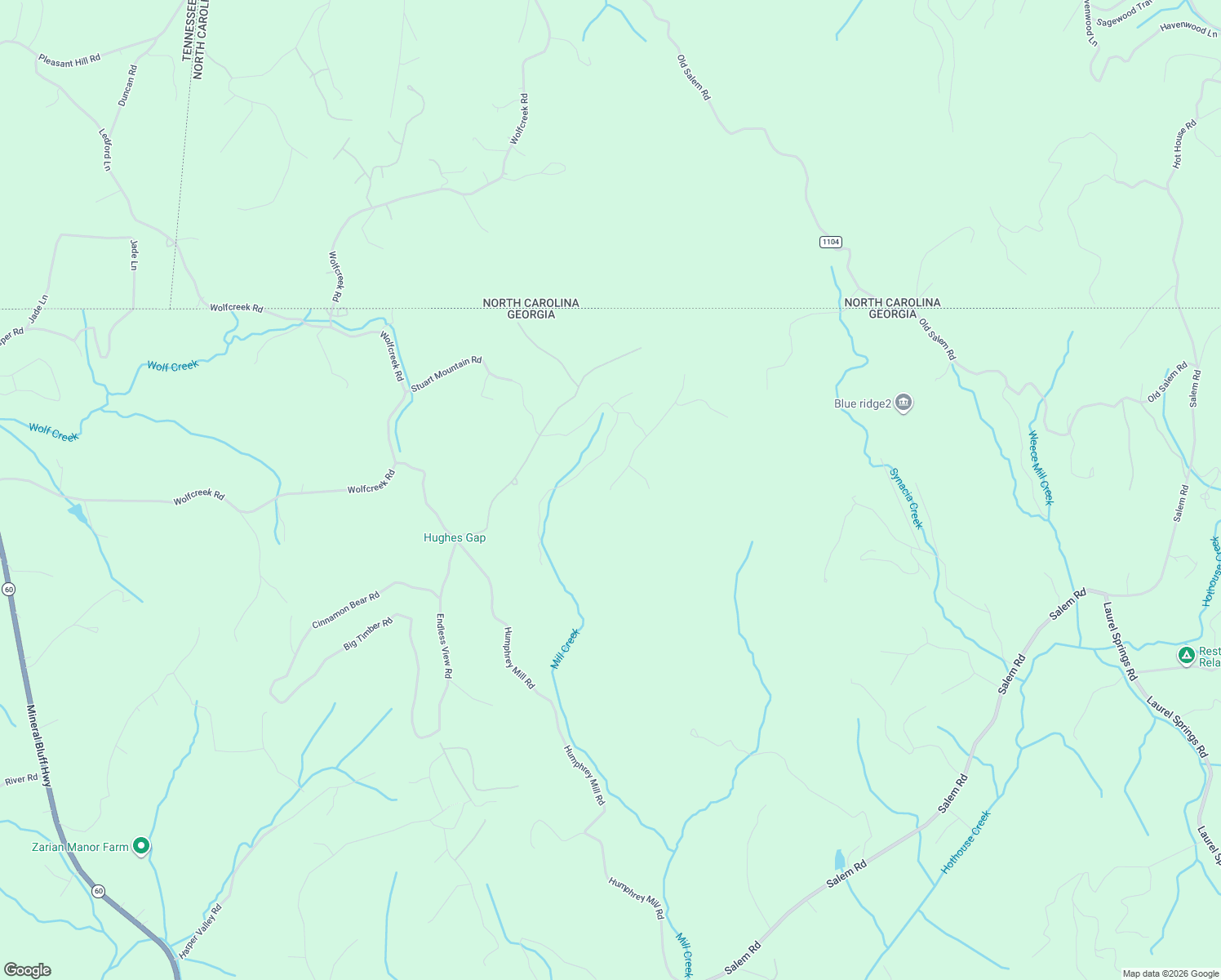 map of restaurants, bars, coffee shops, grocery stores, and more near 26 Stuart Ridge Road in Mineral Bluff