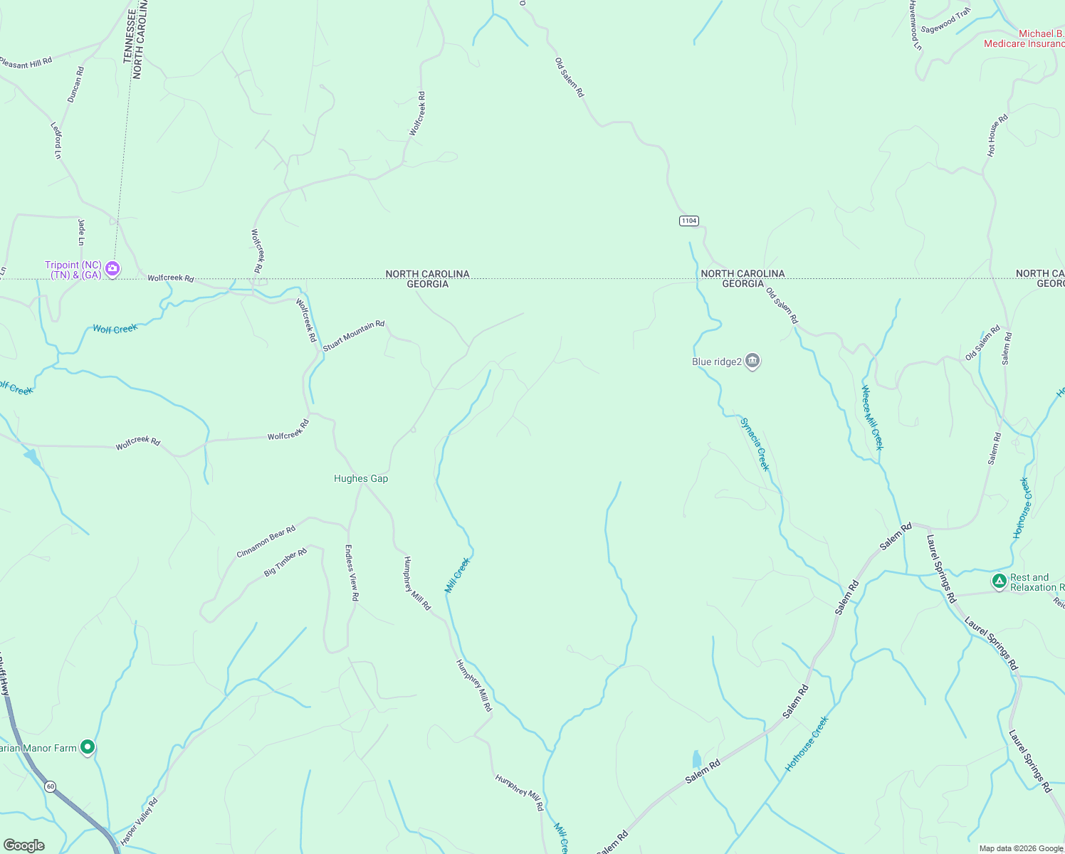 map of restaurants, bars, coffee shops, grocery stores, and more near 75 Gibbs Trail in Mineral Bluff