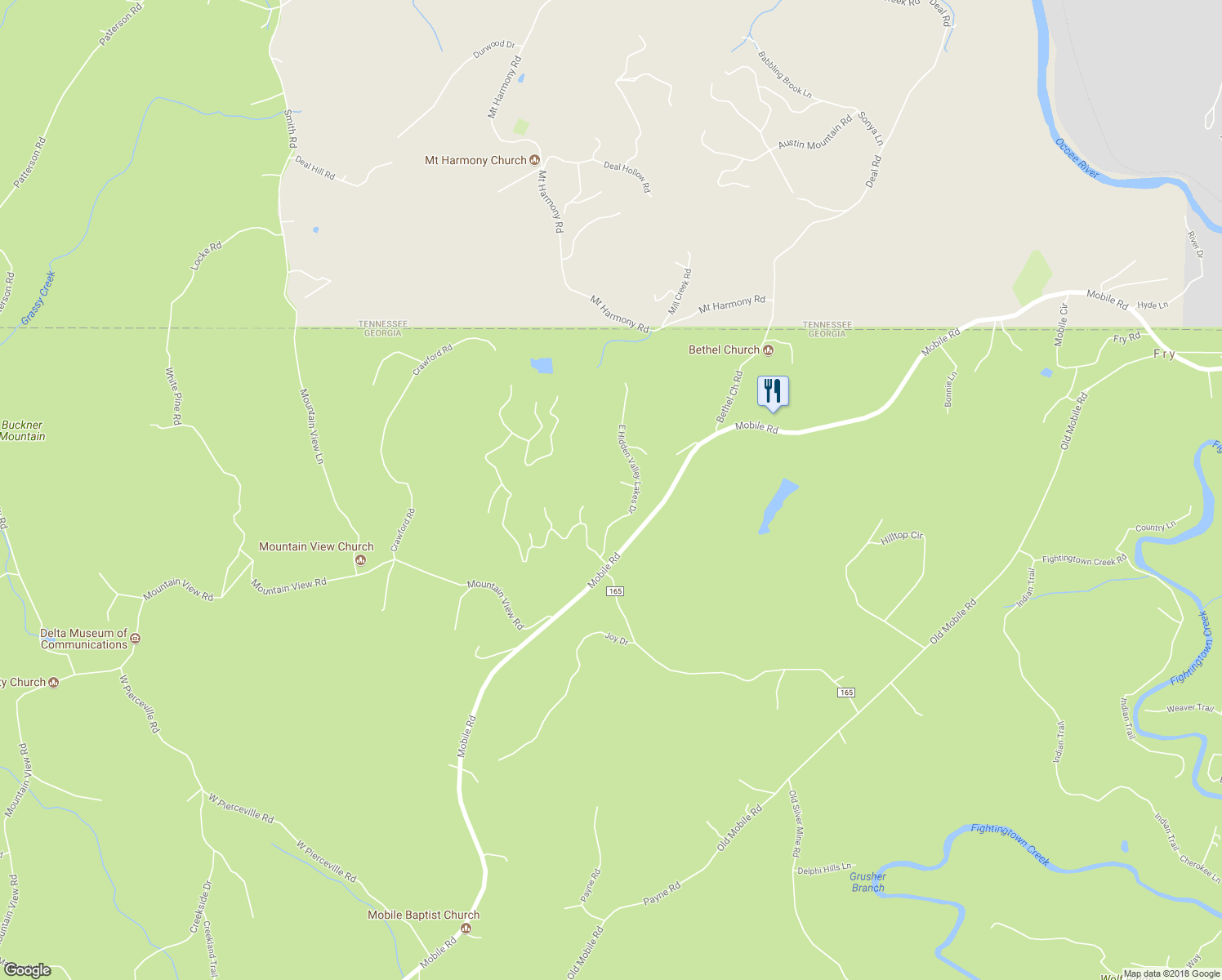 map of restaurants, bars, coffee shops, grocery stores, and more near 51 Faith Hill in McCaysville