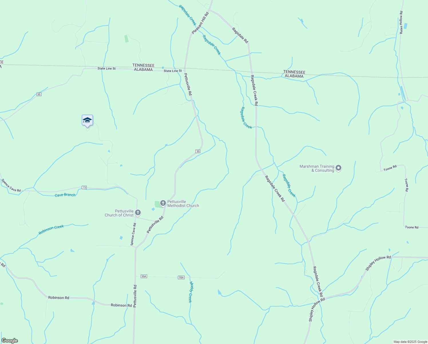 map of restaurants, bars, coffee shops, grocery stores, and more near 29228 Pettusville Road in Elkmont