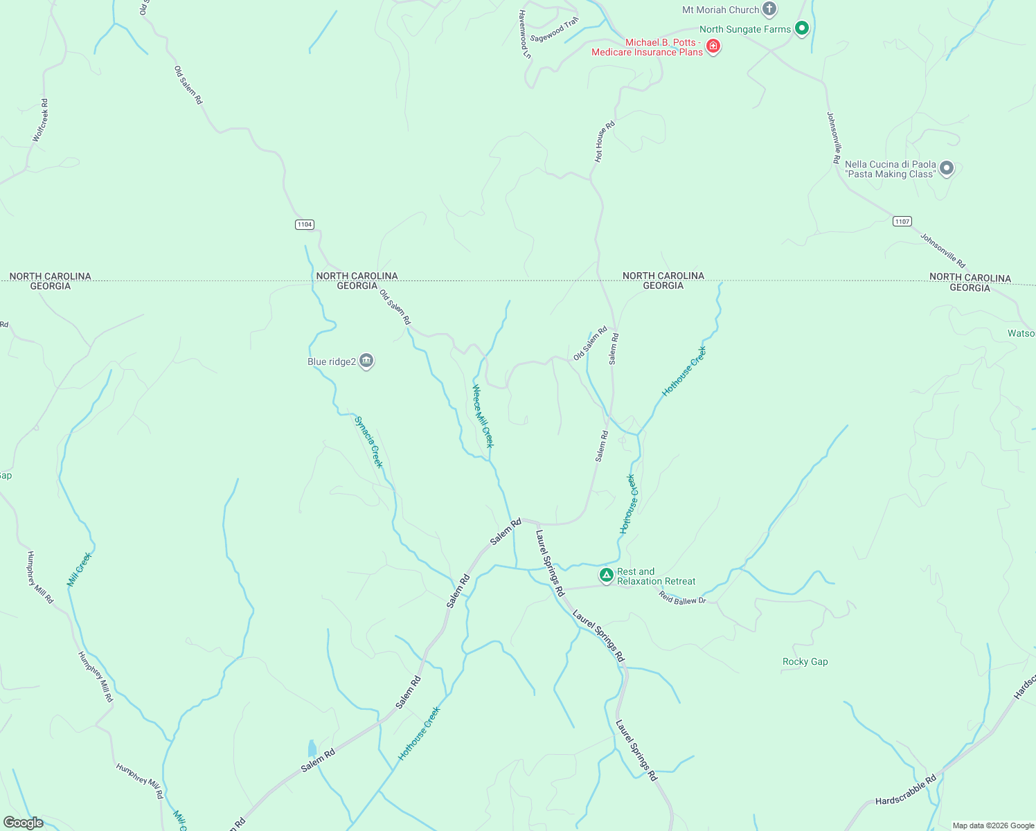 map of restaurants, bars, coffee shops, grocery stores, and more near 505 Old Salem Road in Mineral Bluff