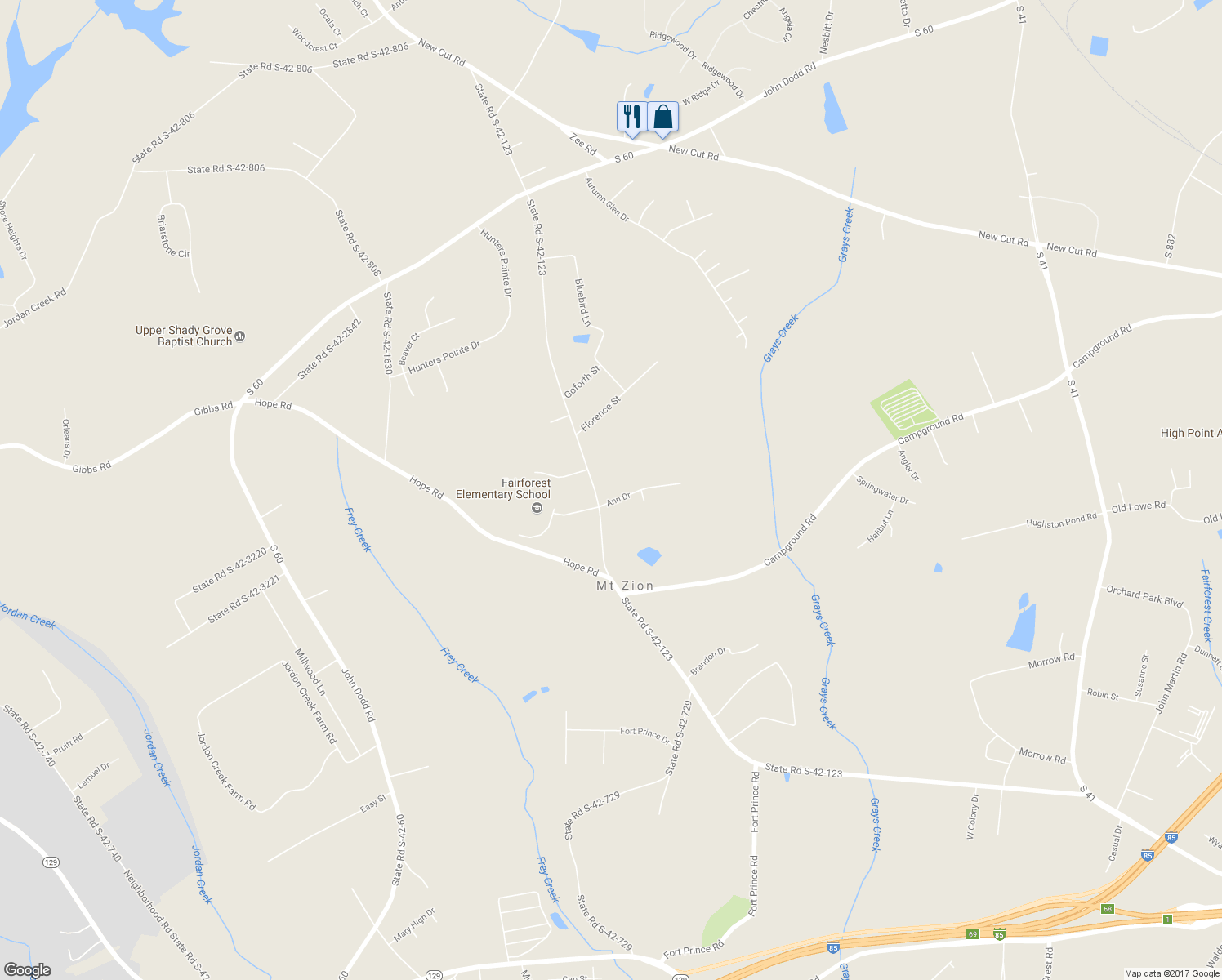map of restaurants, bars, coffee shops, grocery stores, and more near 115 Ann Drive in Spartanburg