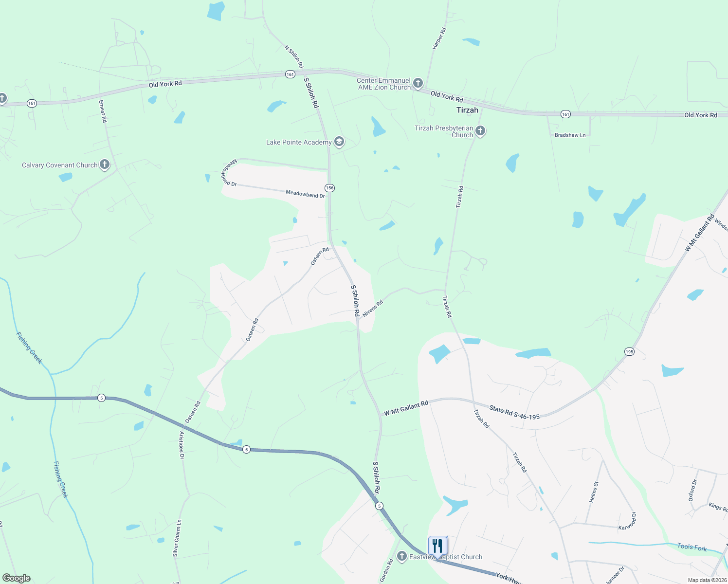 map of restaurants, bars, coffee shops, grocery stores, and more near 580 South Shiloh Road in York