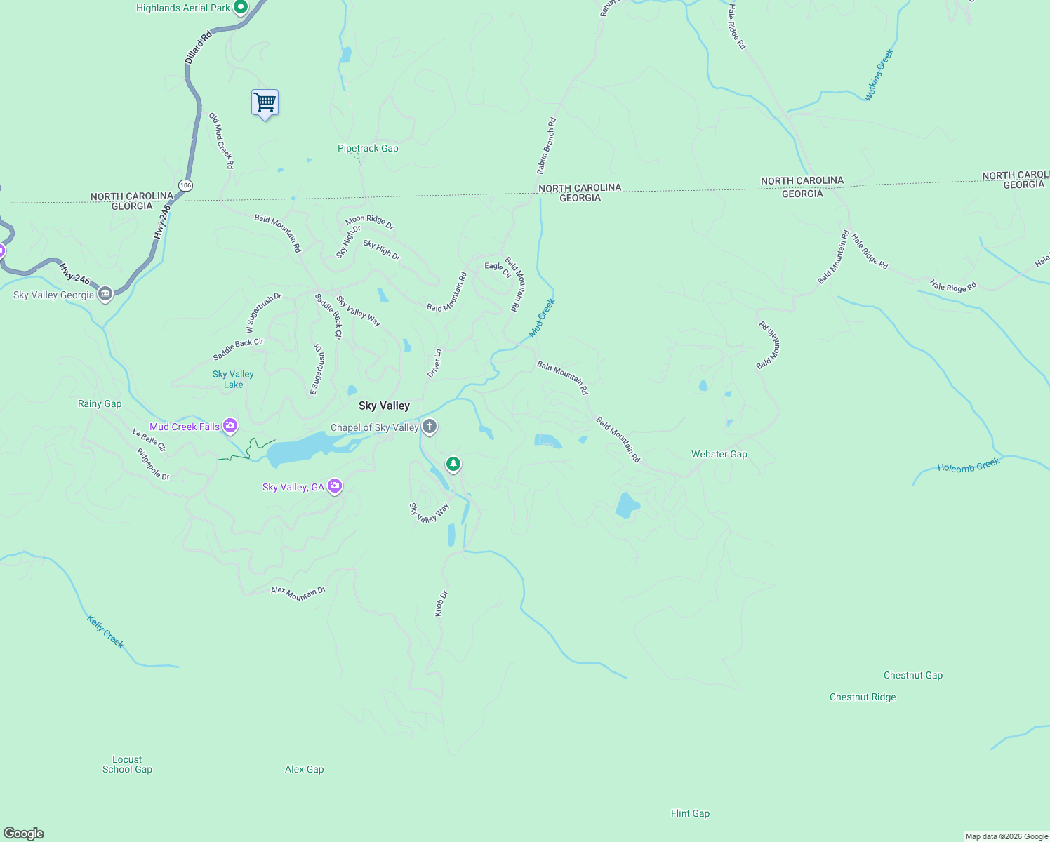 map of restaurants, bars, coffee shops, grocery stores, and more near 401 Overlook Way in Sky Valley