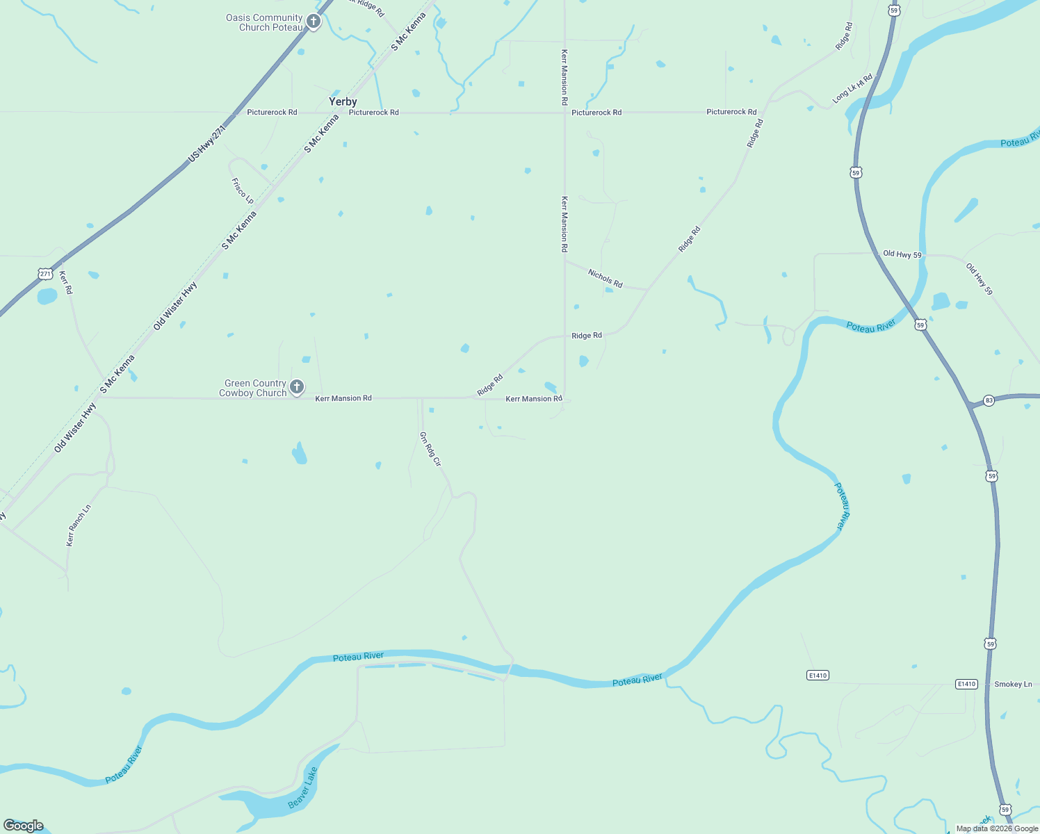 map of restaurants, bars, coffee shops, grocery stores, and more near 23127 Kerr Mansion Road in Poteau